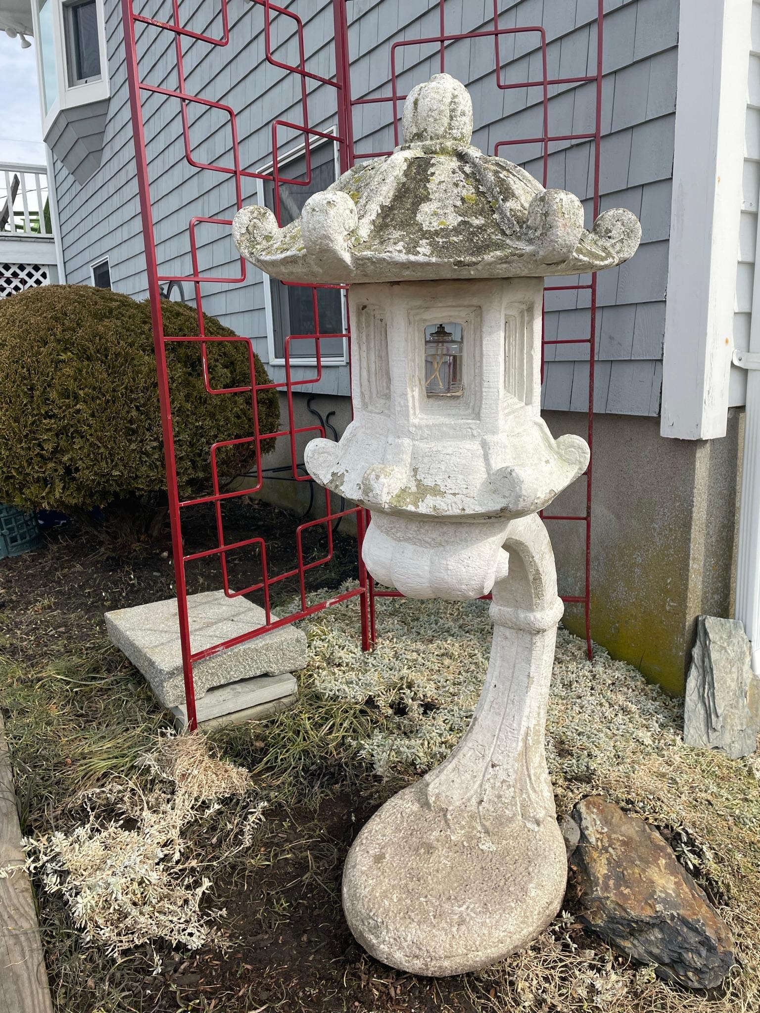 Hand-Carved Japanese Arched Kasuga Stone Garden Lantern