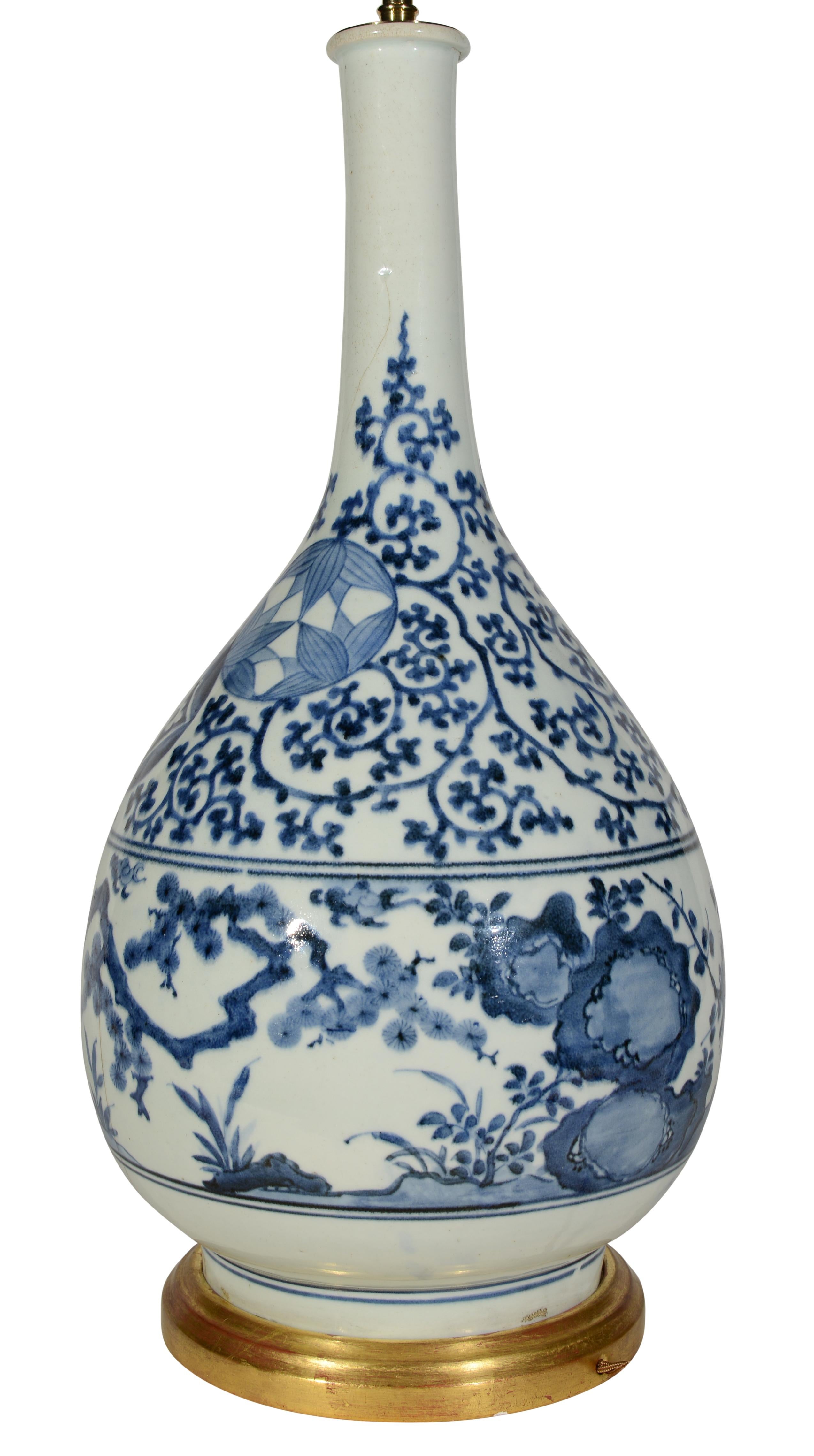 Lámpara de mesa de porcelana antigua japonesa Arita azul y blanca de mediados del siglo XVII Japonés en venta