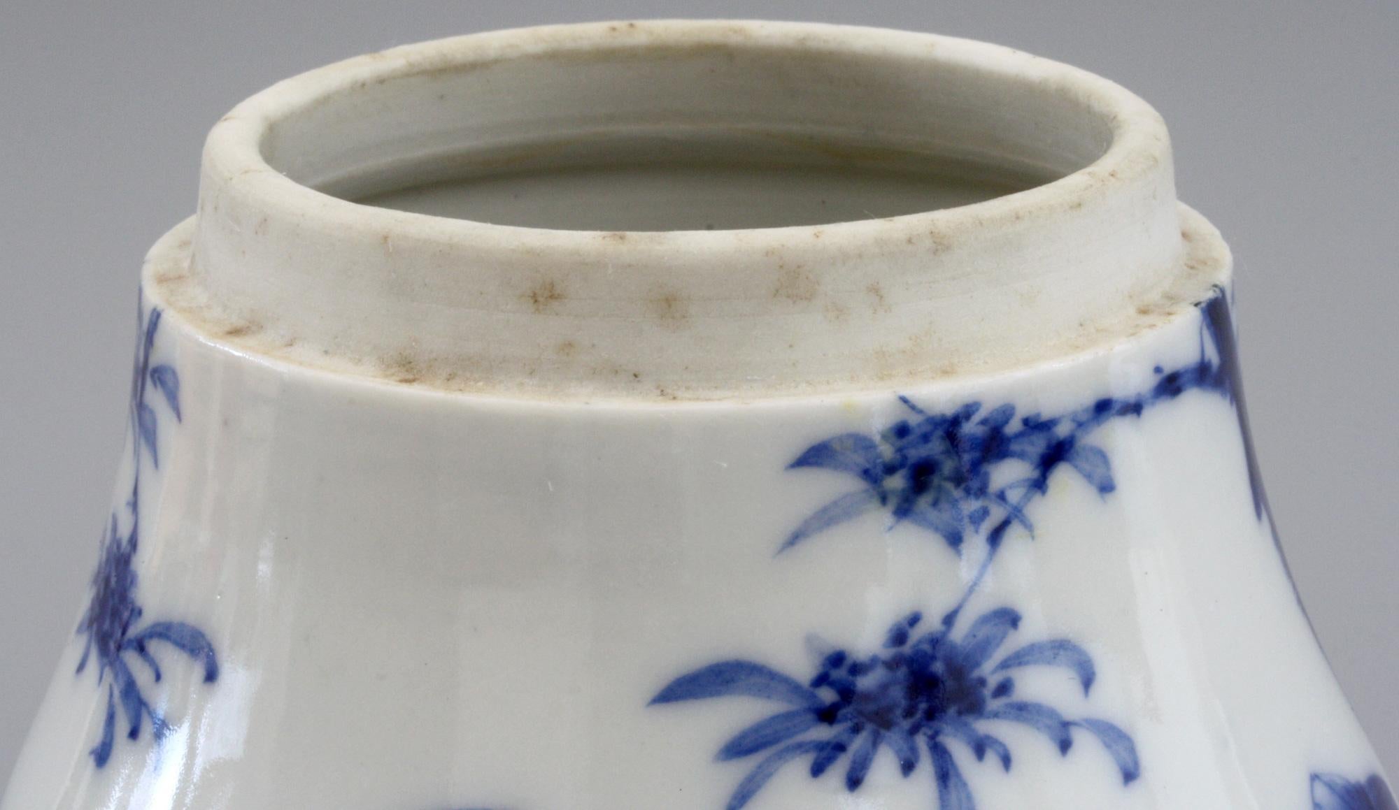 Hand-Painted Japanese Arita Blue and White Landscape Porcelain Lidded Tea Caddy