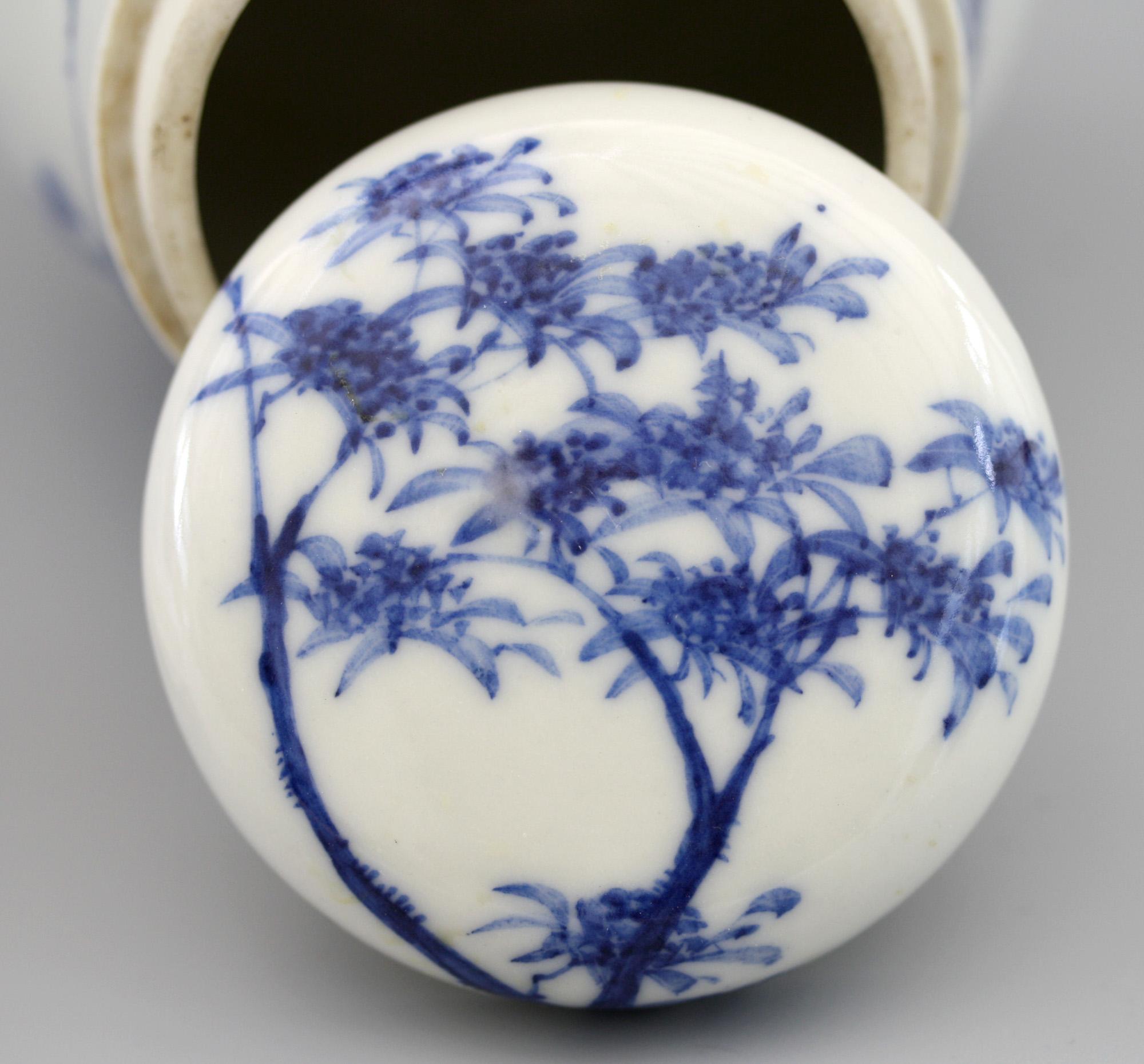 20th Century Japanese Arita Blue and White Landscape Porcelain Lidded Tea Caddy