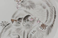 Japanese Arita Plate Dish Monkeys Picking Lice Marked Mount Fuji, 20 Century