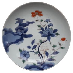 Antique Japanese Arita porcelain dish with peony design, Japan Edo period