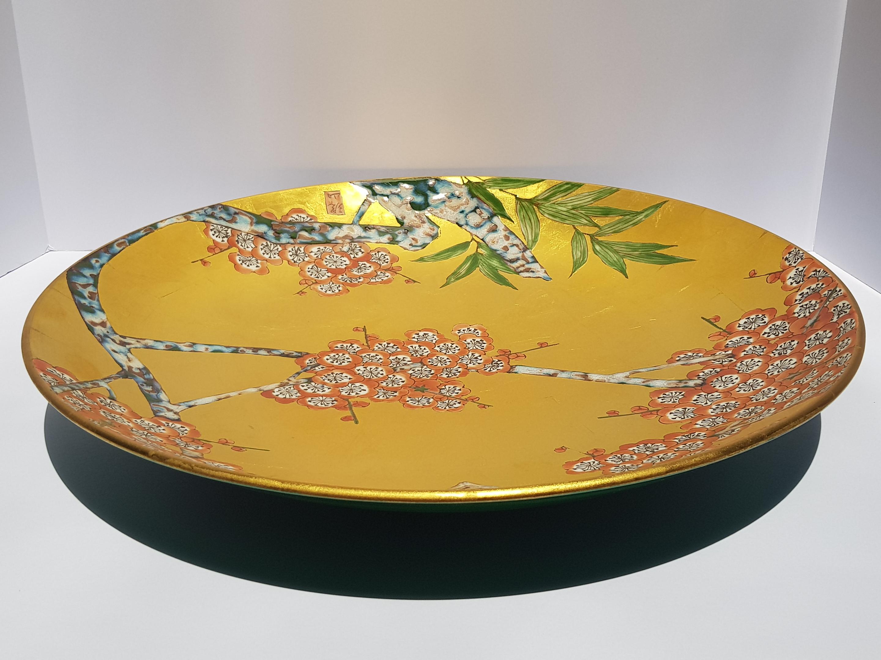 Japanese Arita Ware Porcelain Ceramic Plate Gold Cherry Blossoms Kinrande Kyoto For Sale 6