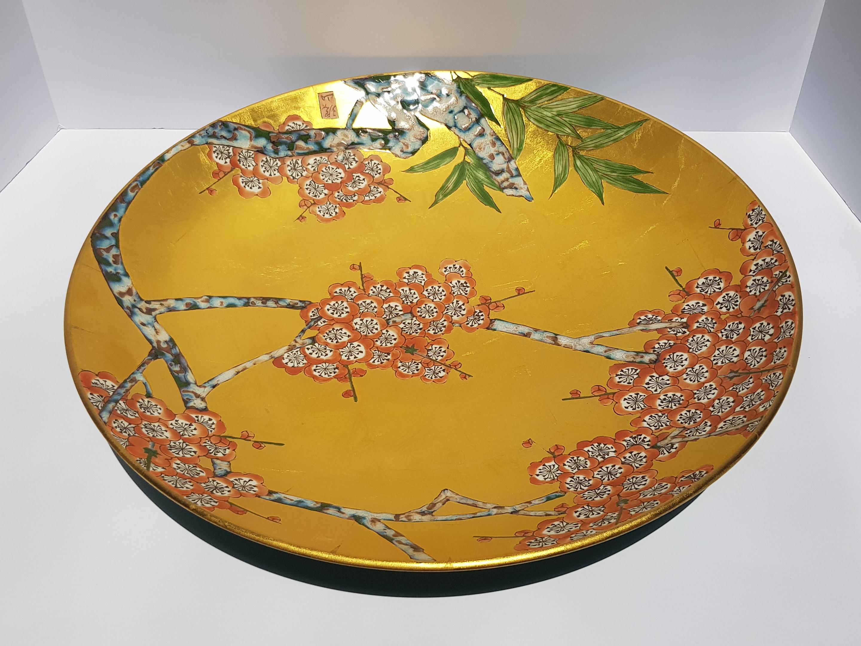 Japanese Arita Ware Porcelain Ceramic Plate Gold Cherry Blossoms Kinrande Kyoto For Sale 7