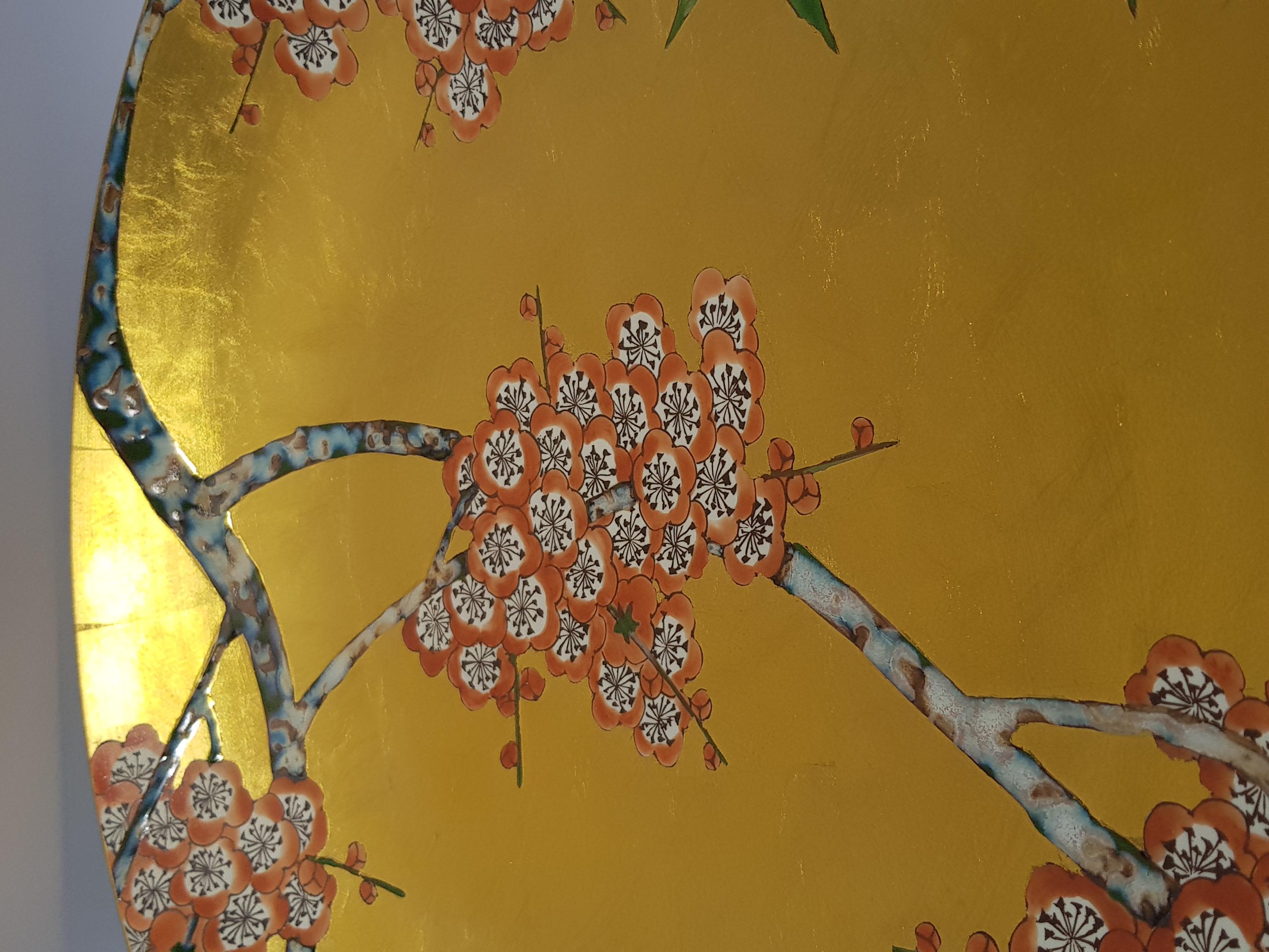 Japanese Arita Ware Porcelain Ceramic Plate Gold Cherry Blossoms Kinrande Kyoto In Good Condition For Sale In Palm Beach, FL
