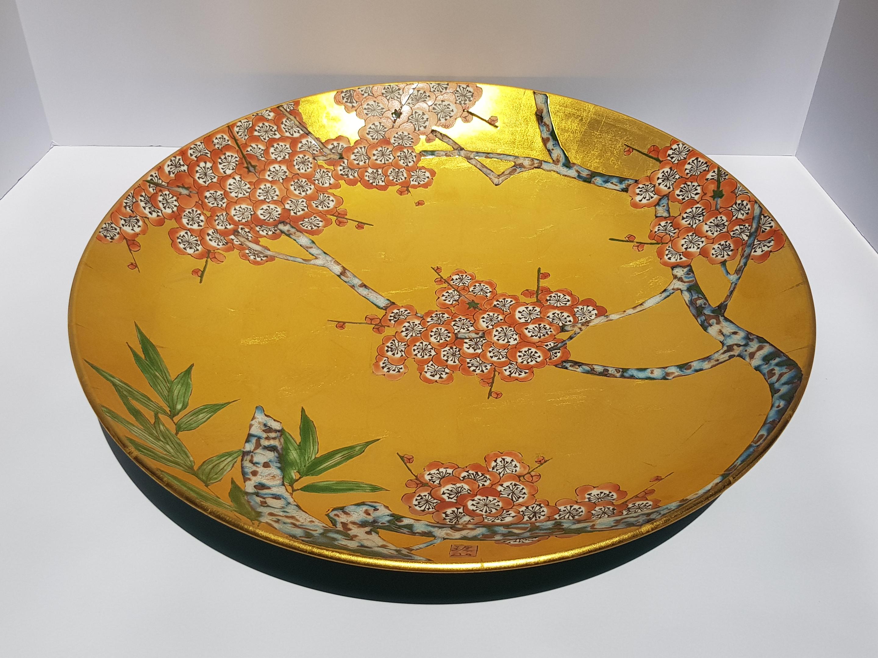 Japanese Arita Ware Porcelain Ceramic Plate Gold Cherry Blossoms Kinrande Kyoto For Sale 3