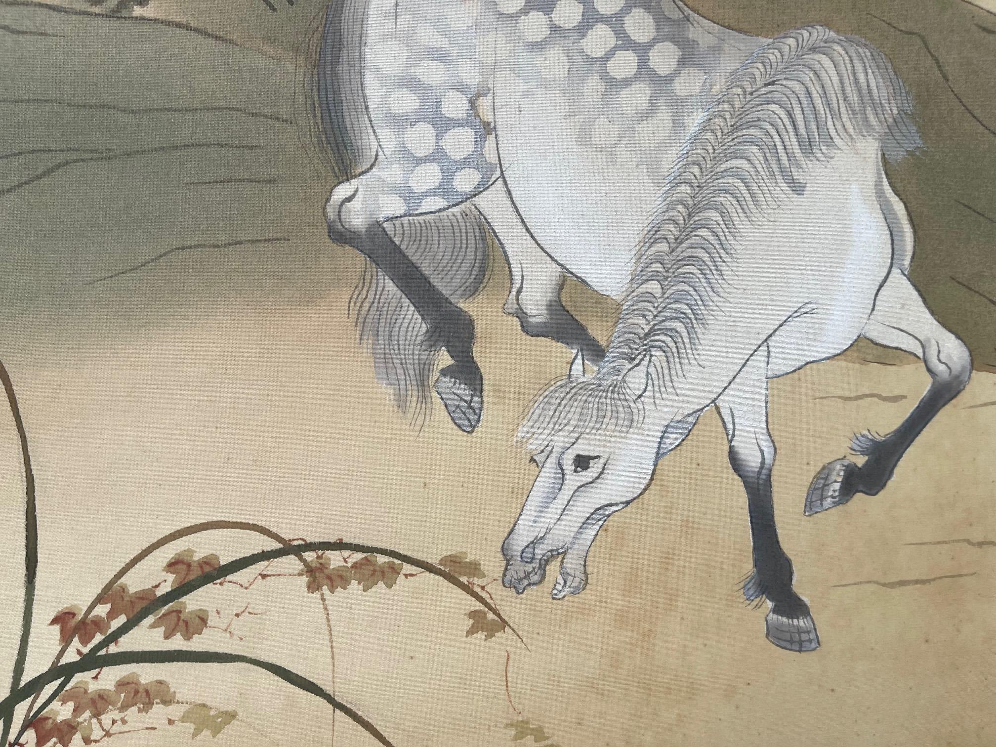 Japanese Art Deco 4-Panel Screen with Riders Taming Horses, Ca. 1920 For Sale 8