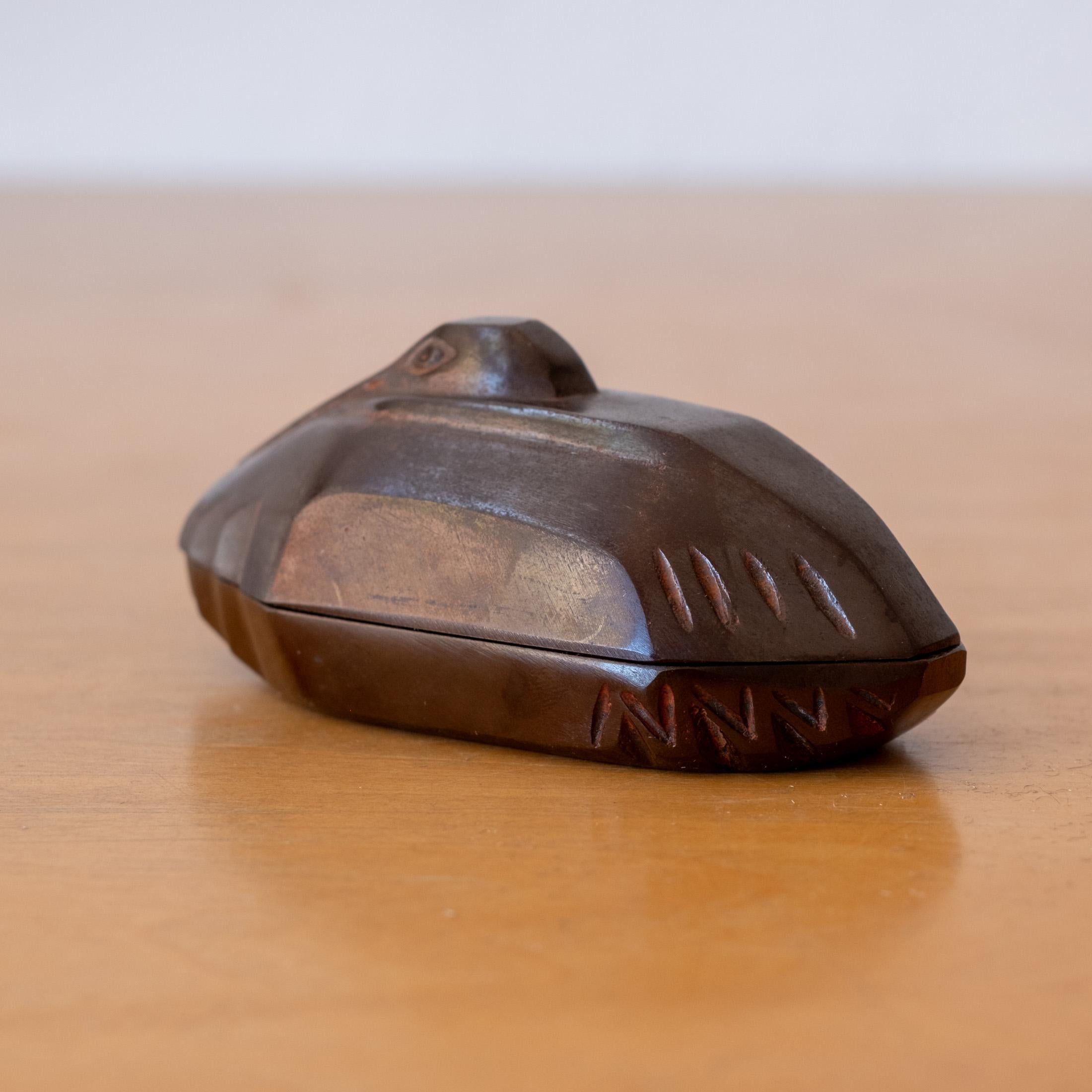 Japanese Art Deco Bronze Crane Trinket Box Signed For Sale 2