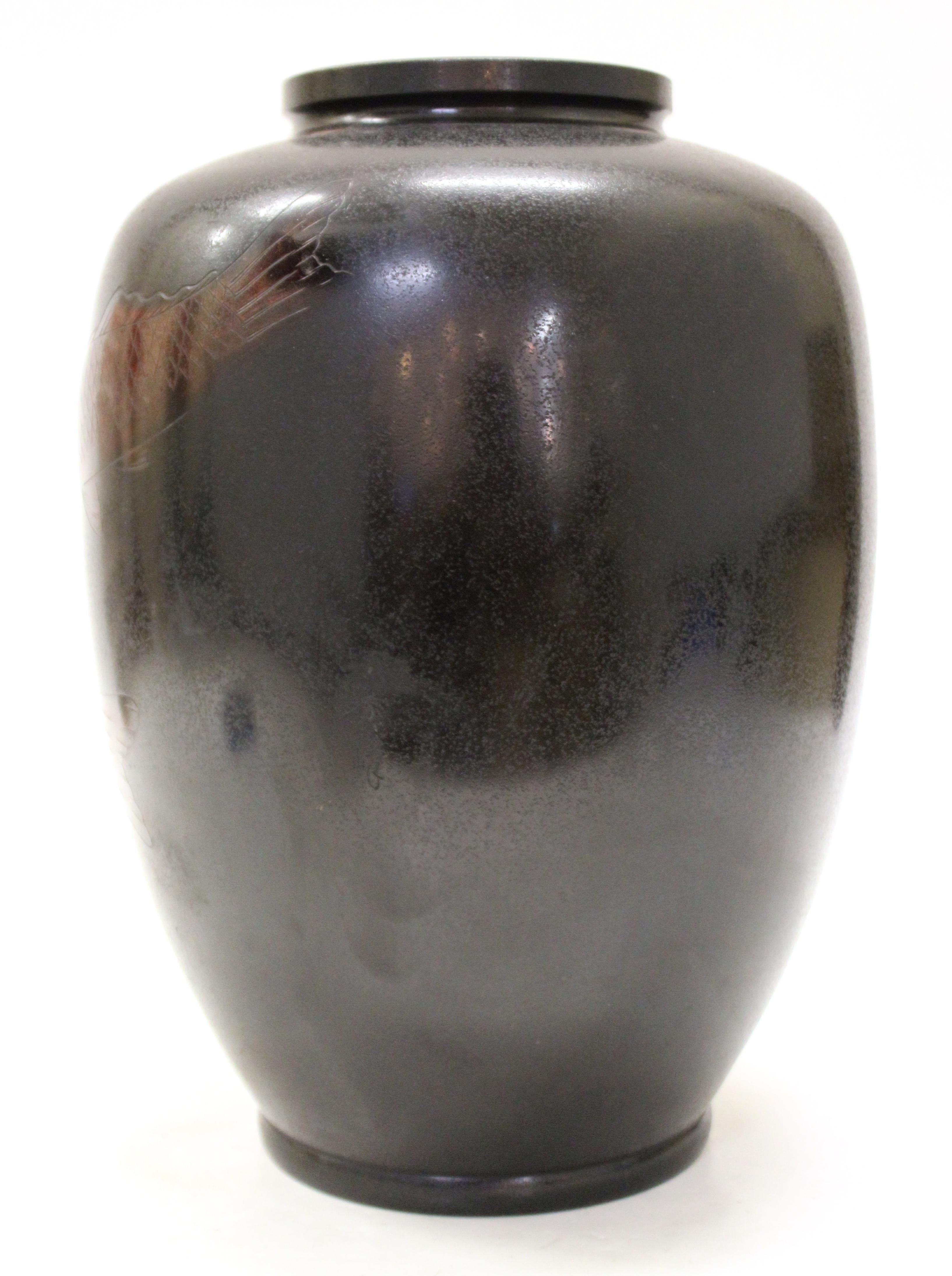 Japanese Art Deco Bronze Vase with Carp Motif 10