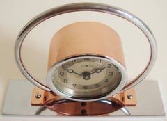 Japanese Art Deco Chrome and Copper Geometric Clock by Toyo