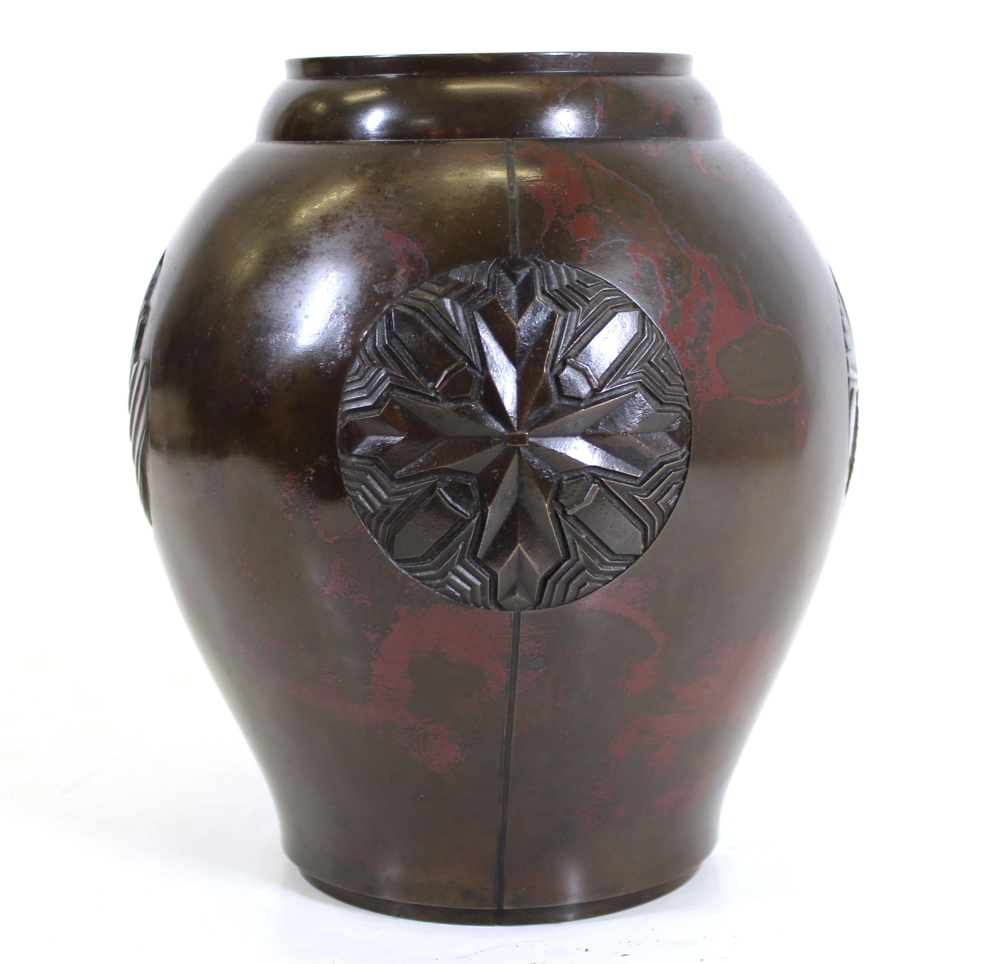 Japanese Art Deco Four Seasons Bronze Vase In Good Condition For Sale In New York, NY
