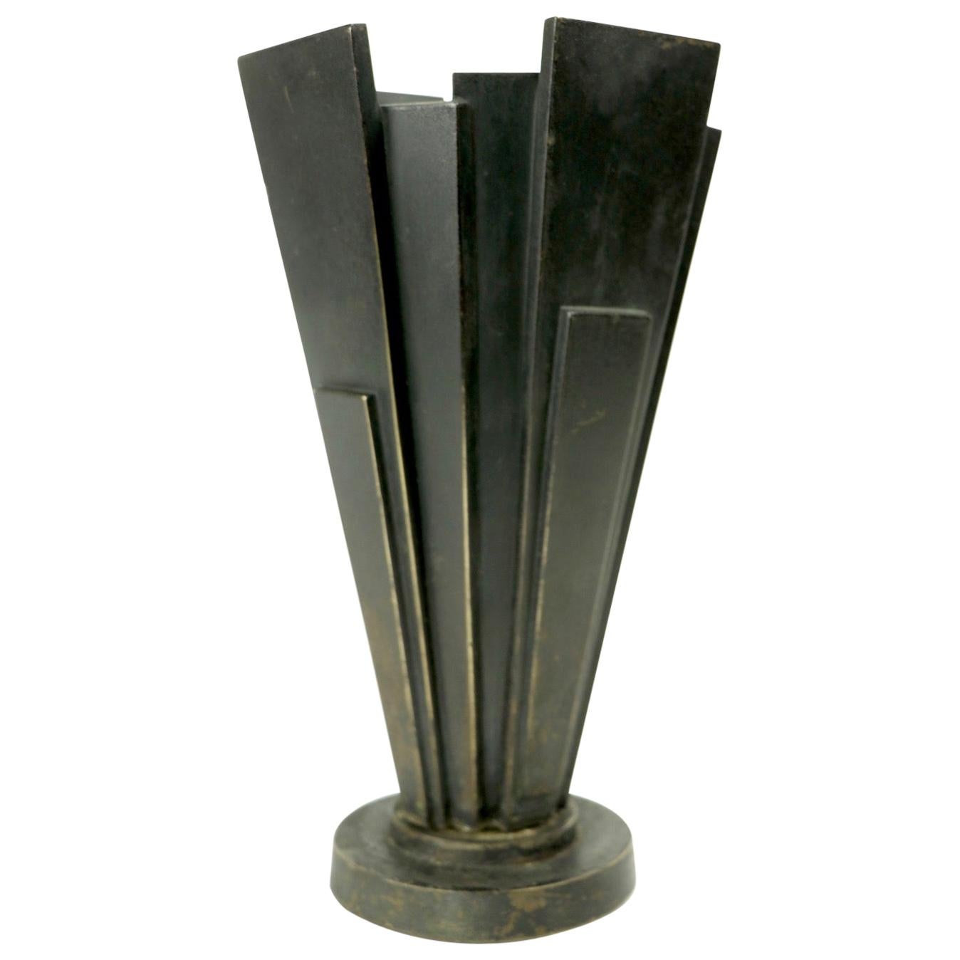 Japanese Art Deco Futurist Bronze Vase