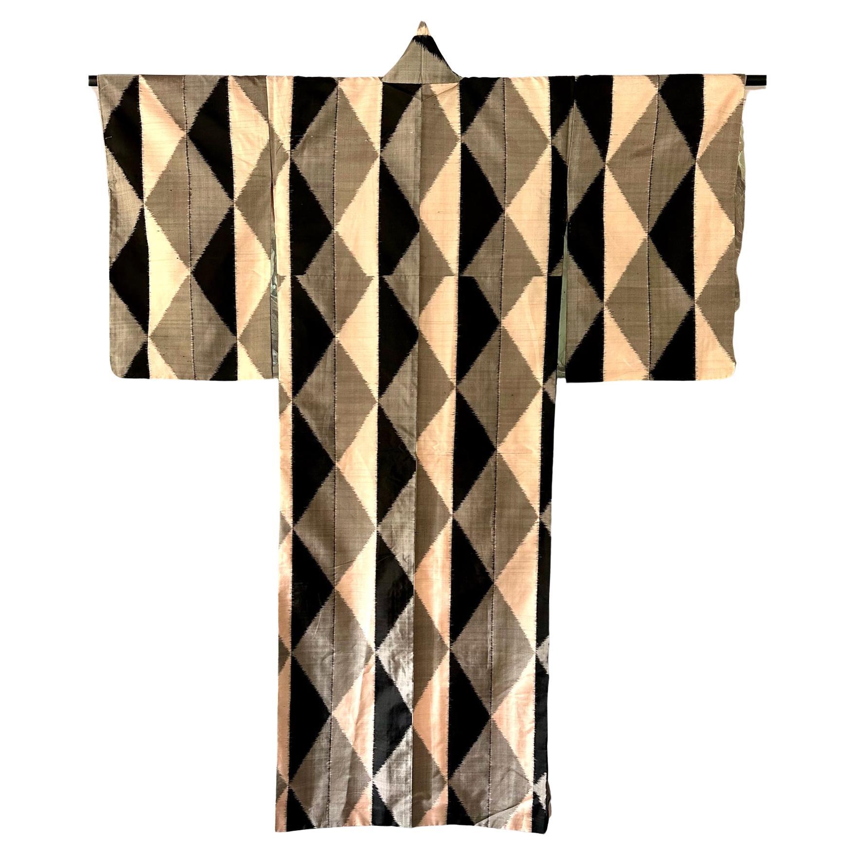 Japanese Art Deco Ikat Silk Meisen Kimono