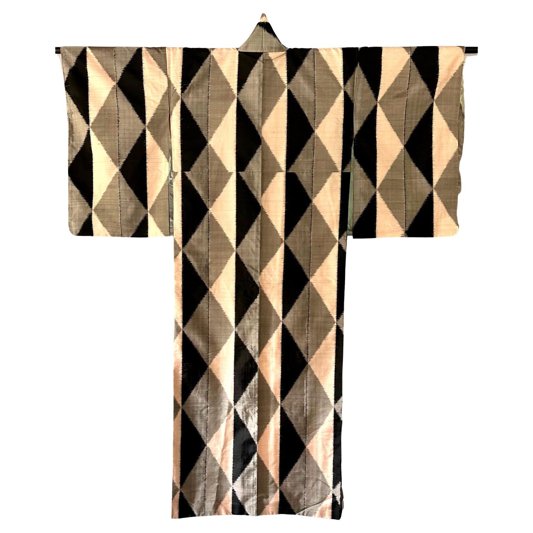 Japanese Art Deco Ikat Silk Meisen Kimono  For Sale