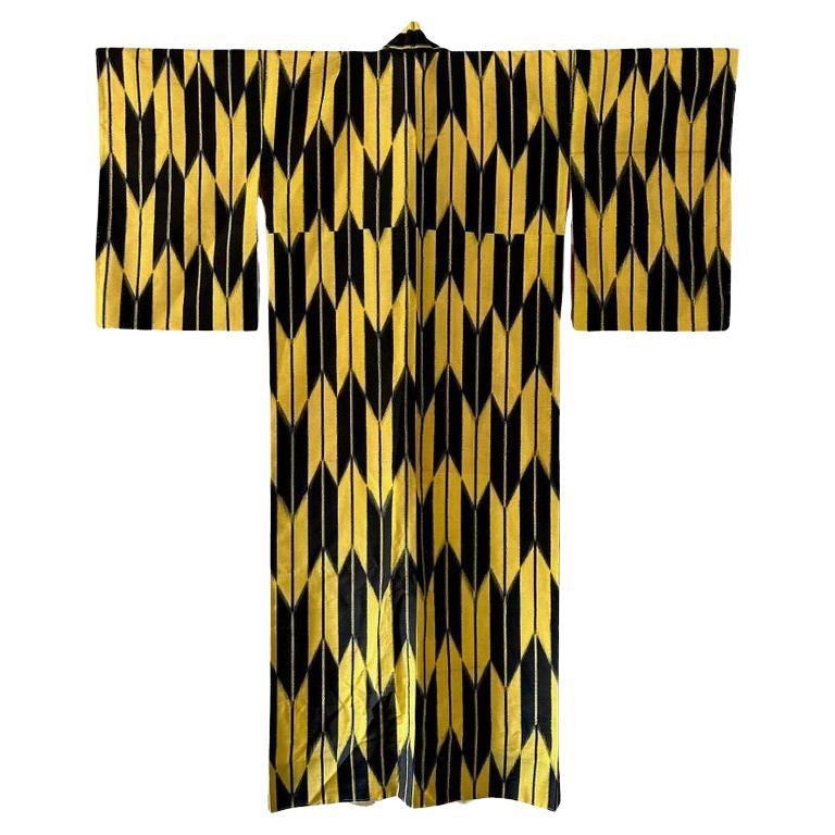 Japanese Art Deco Ikat Silk Meisen Kimono 