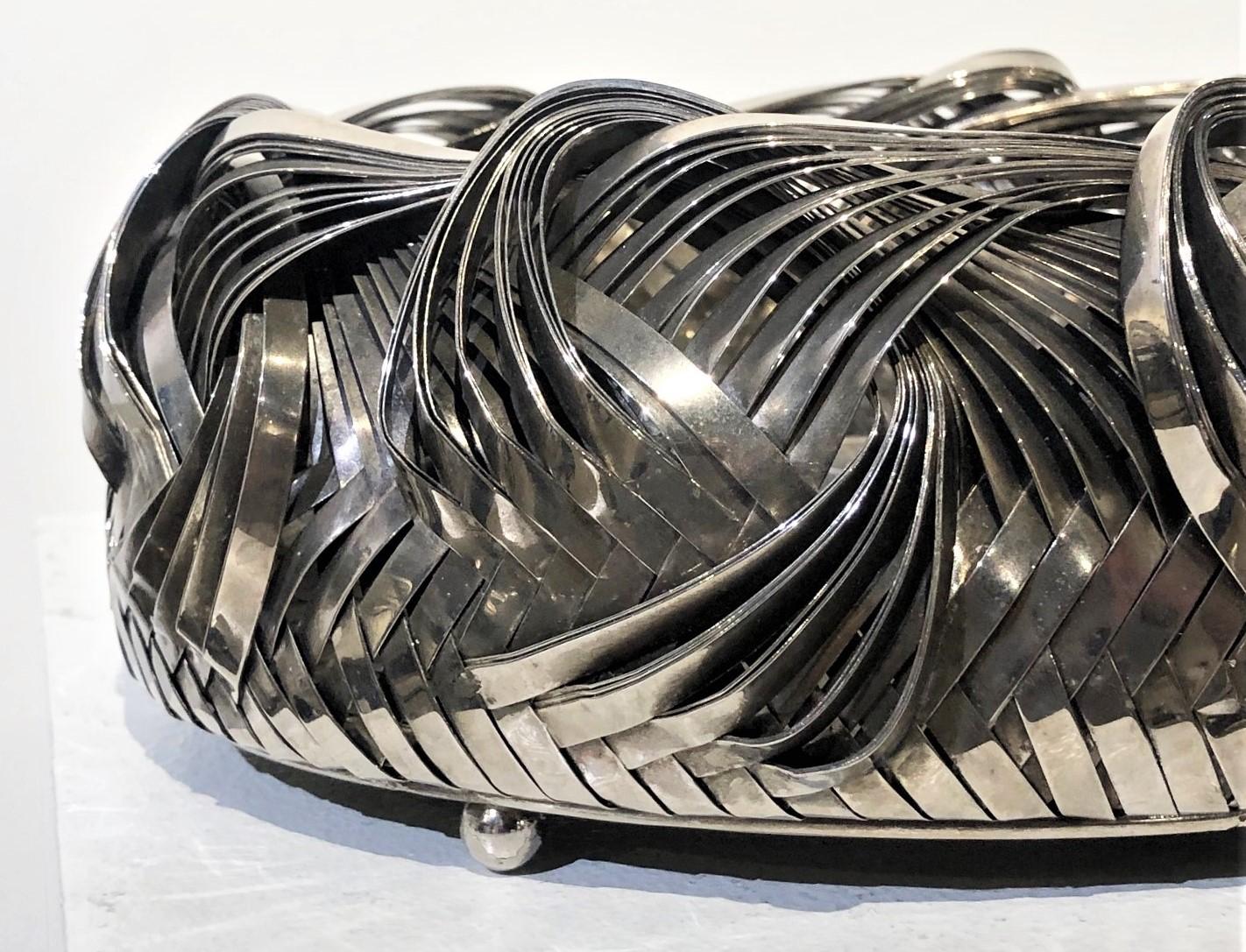 Japanese Art Deco Ikebana Chromed Metal Basket, ca. 1930s In Good Condition For Sale In New York, NY