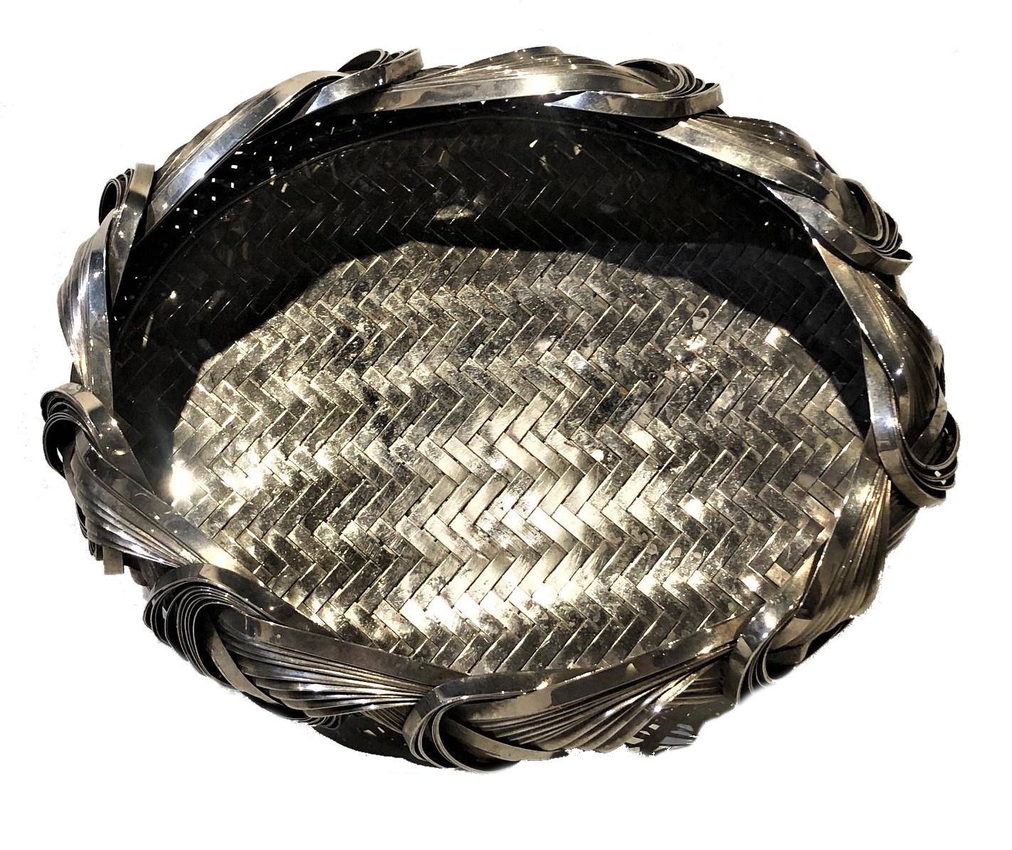 Japanese Art Deco Ikebana Chromed Metal Basket, ca. 1930s For Sale 2