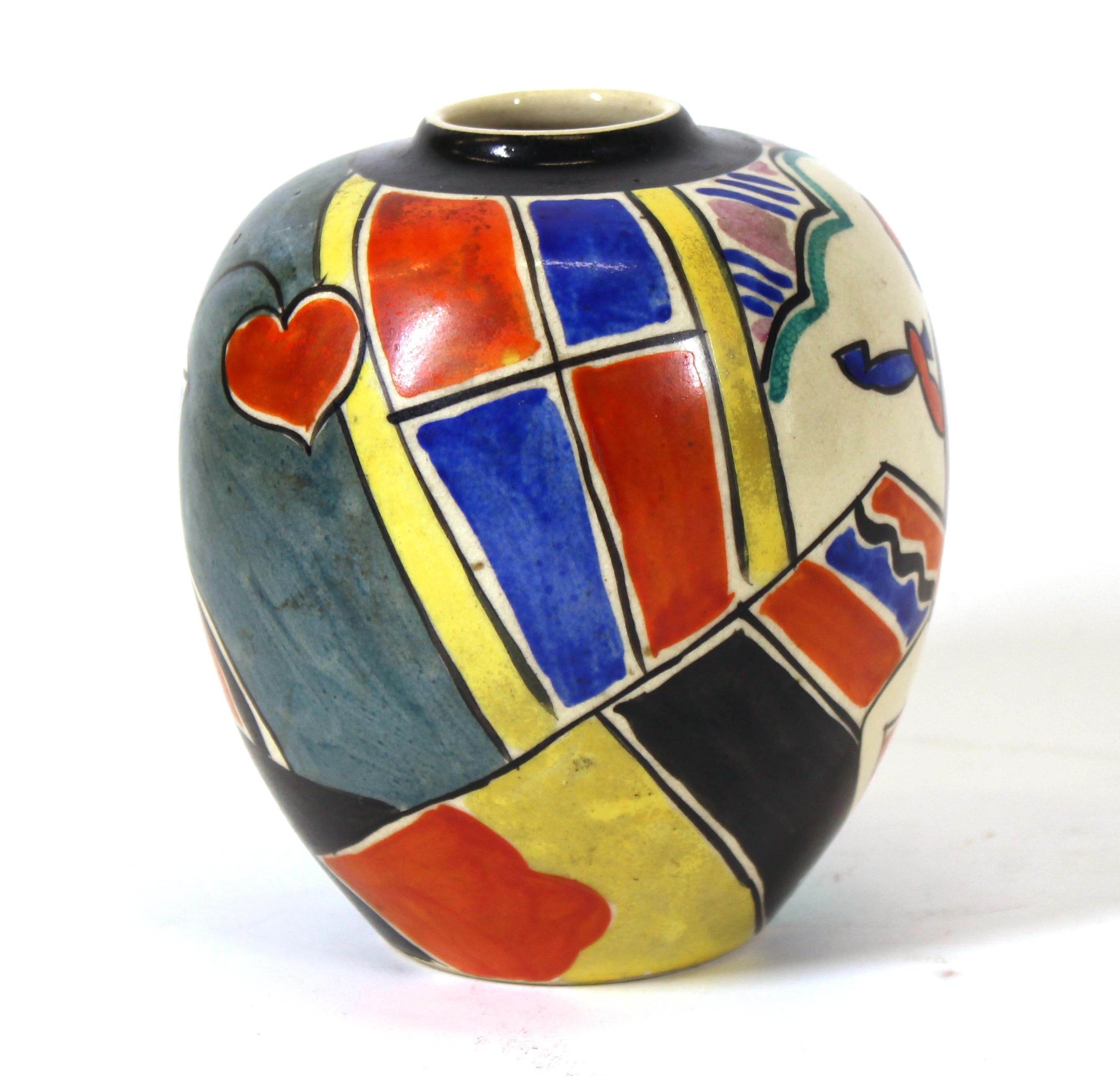 20th Century Japanese Art Deco Painted Ceramic Vase