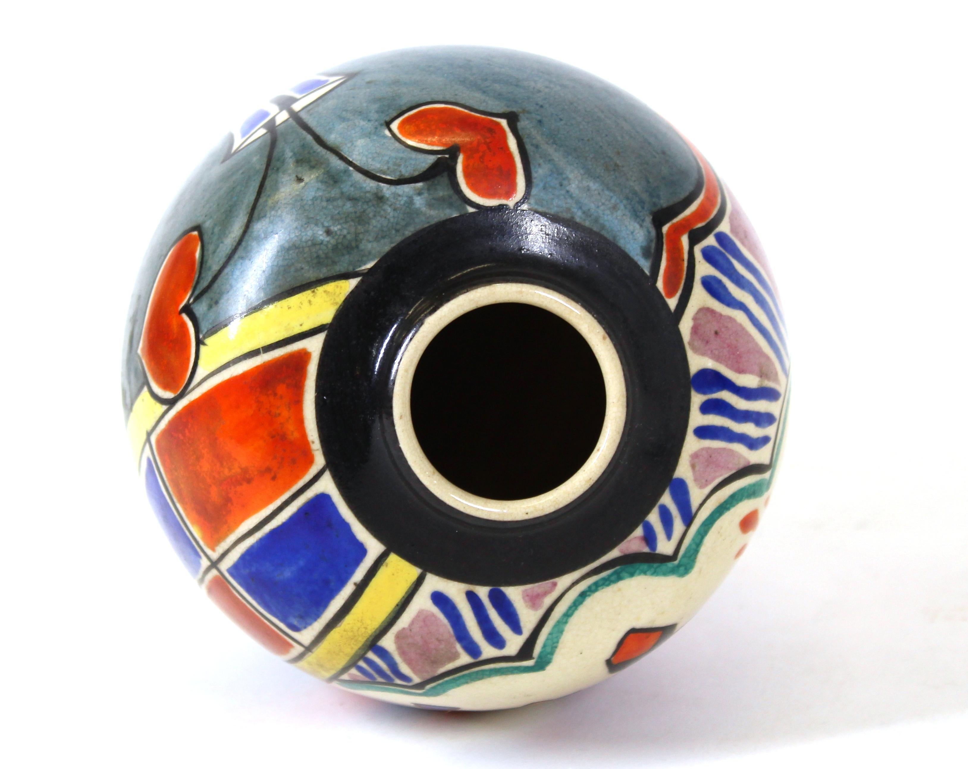 Japanese Art Deco Painted Ceramic Vase 1