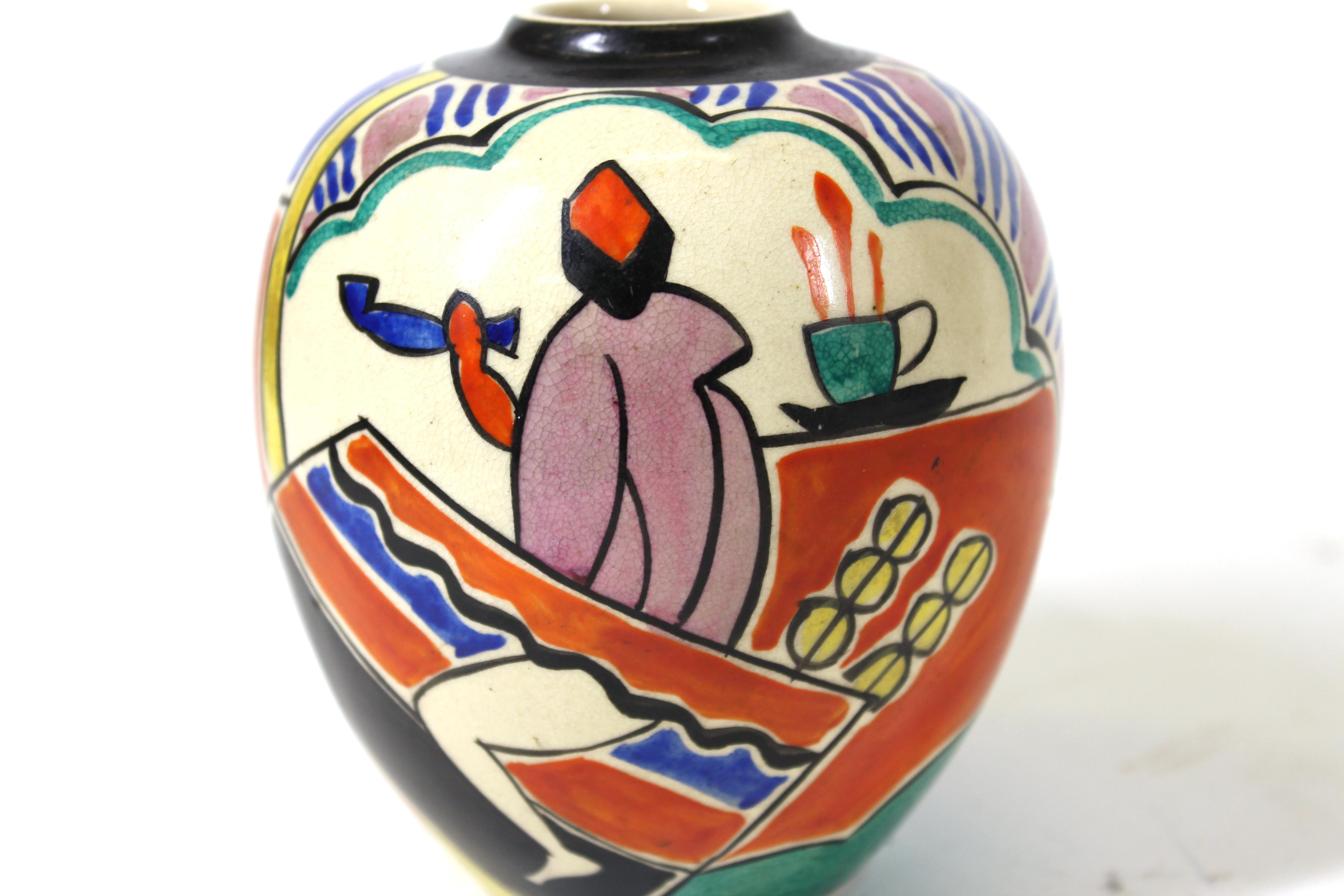 Japanese Art Deco Painted Ceramic Vase 3