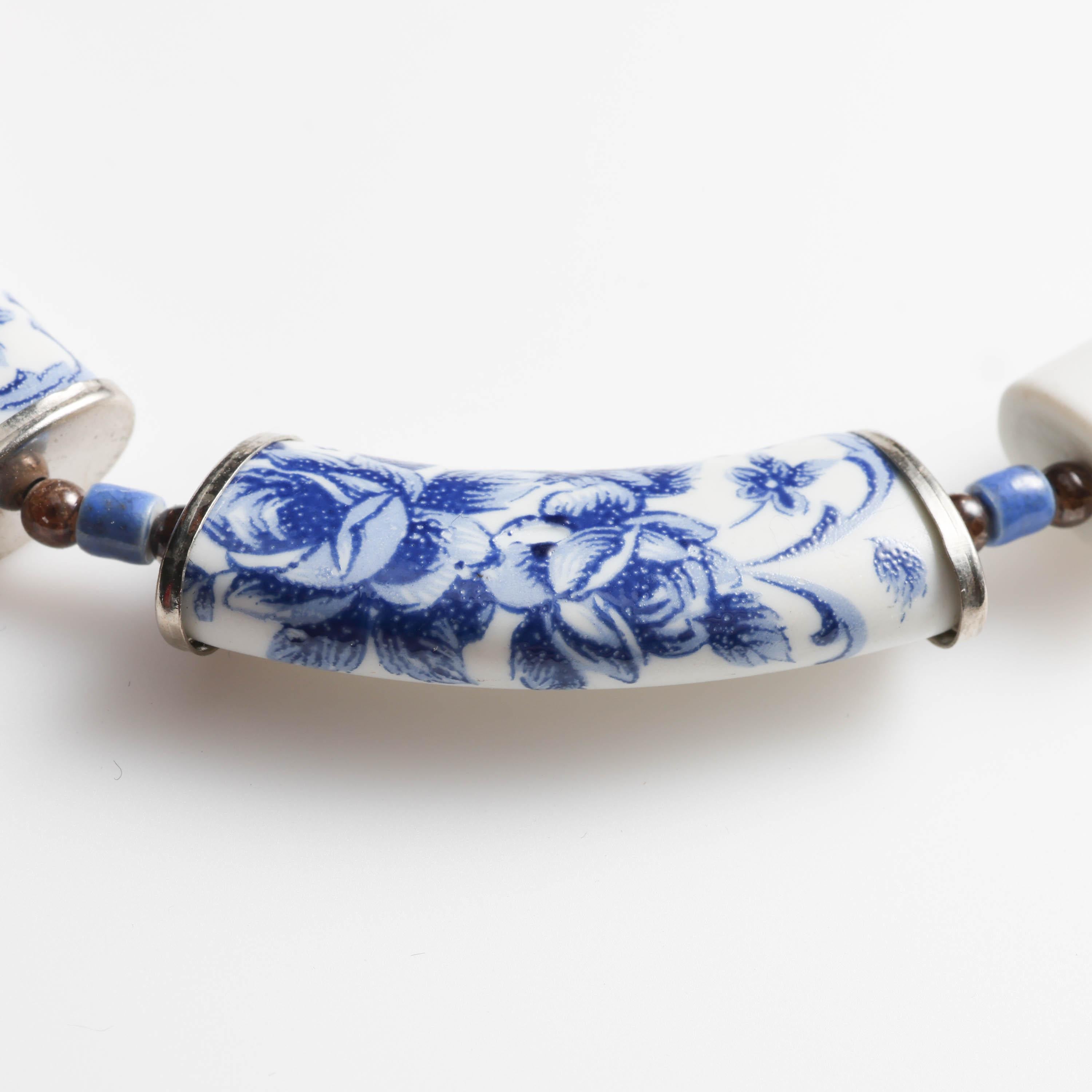 Women's or Men's Japanese Art Deco Porcelain Necklace For Sale