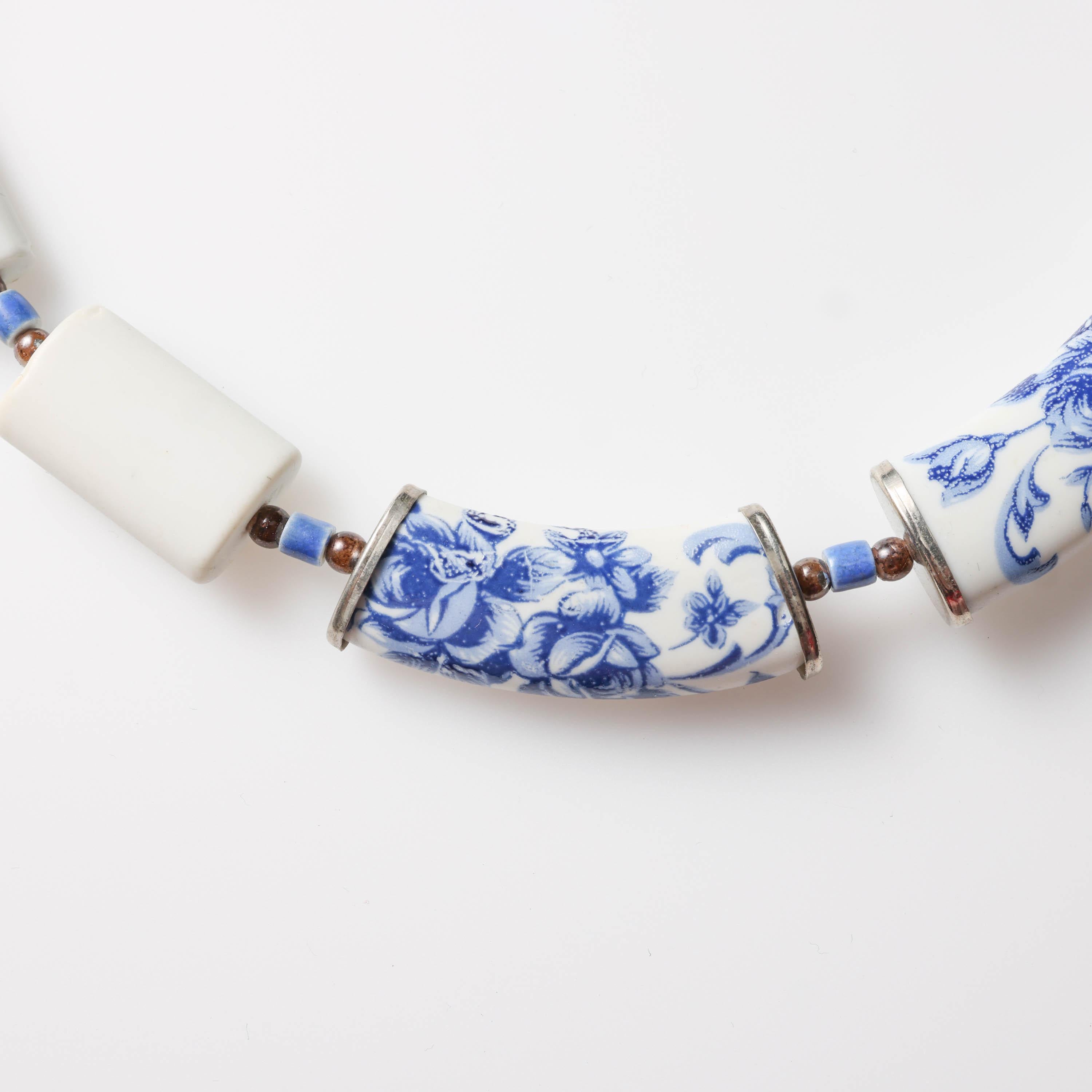 Women's or Men's Japanese Art Deco Porcelain Necklace For Sale
