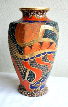 Japanese Art Deco Satsuma Earthenware Vase by Kinkozan V