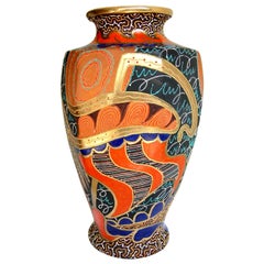 Japanese Art Deco Satsuma Earthenware Vase by Kinkozan V