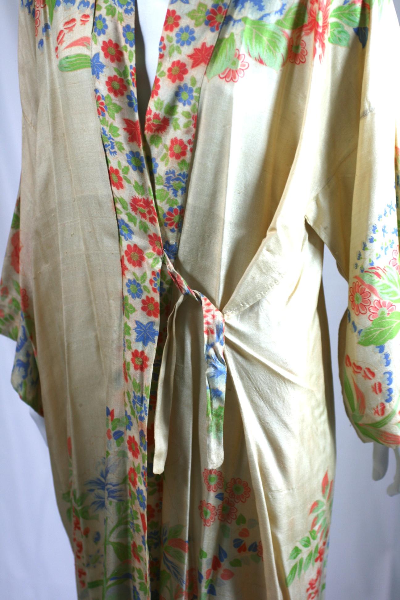 Japanese Art Deco Silk Pongee Lounge Robe 2