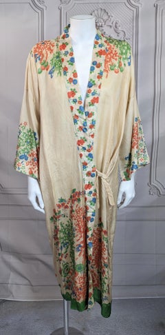 Japanese Art Deco Silk Pongee Lounge Robe