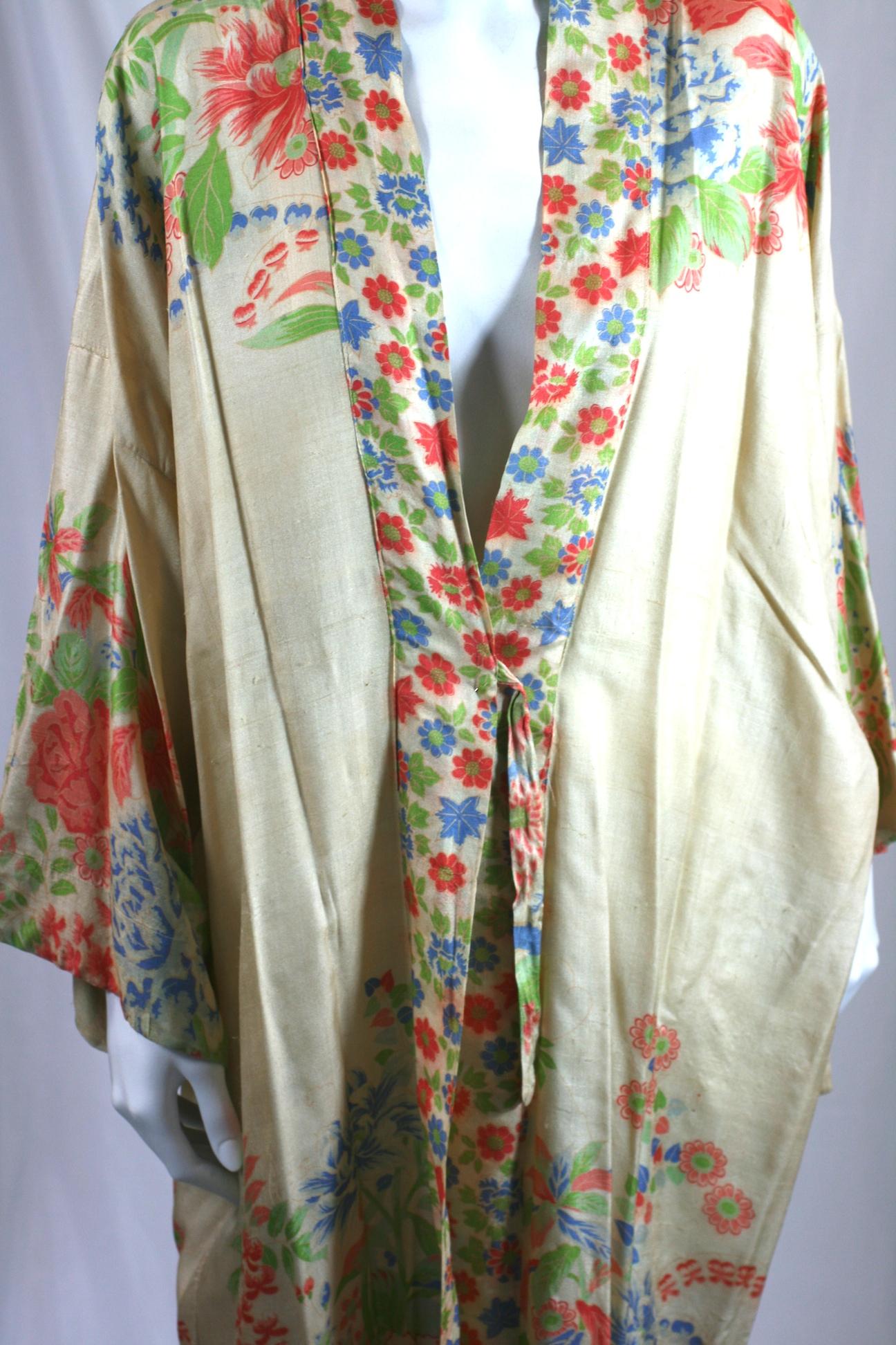 Brown Japanese Art Deco Silk Pongee Lounge Robe