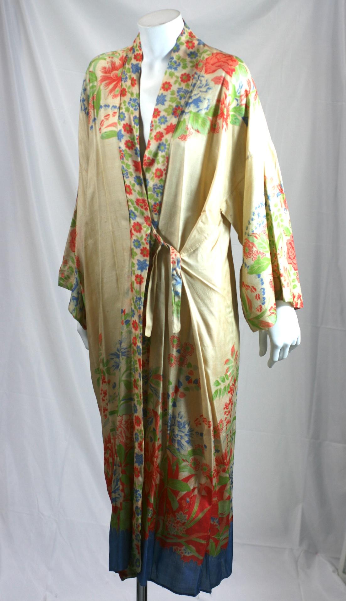 Women's Japanese Art Deco Silk Pongee Lounge Robe