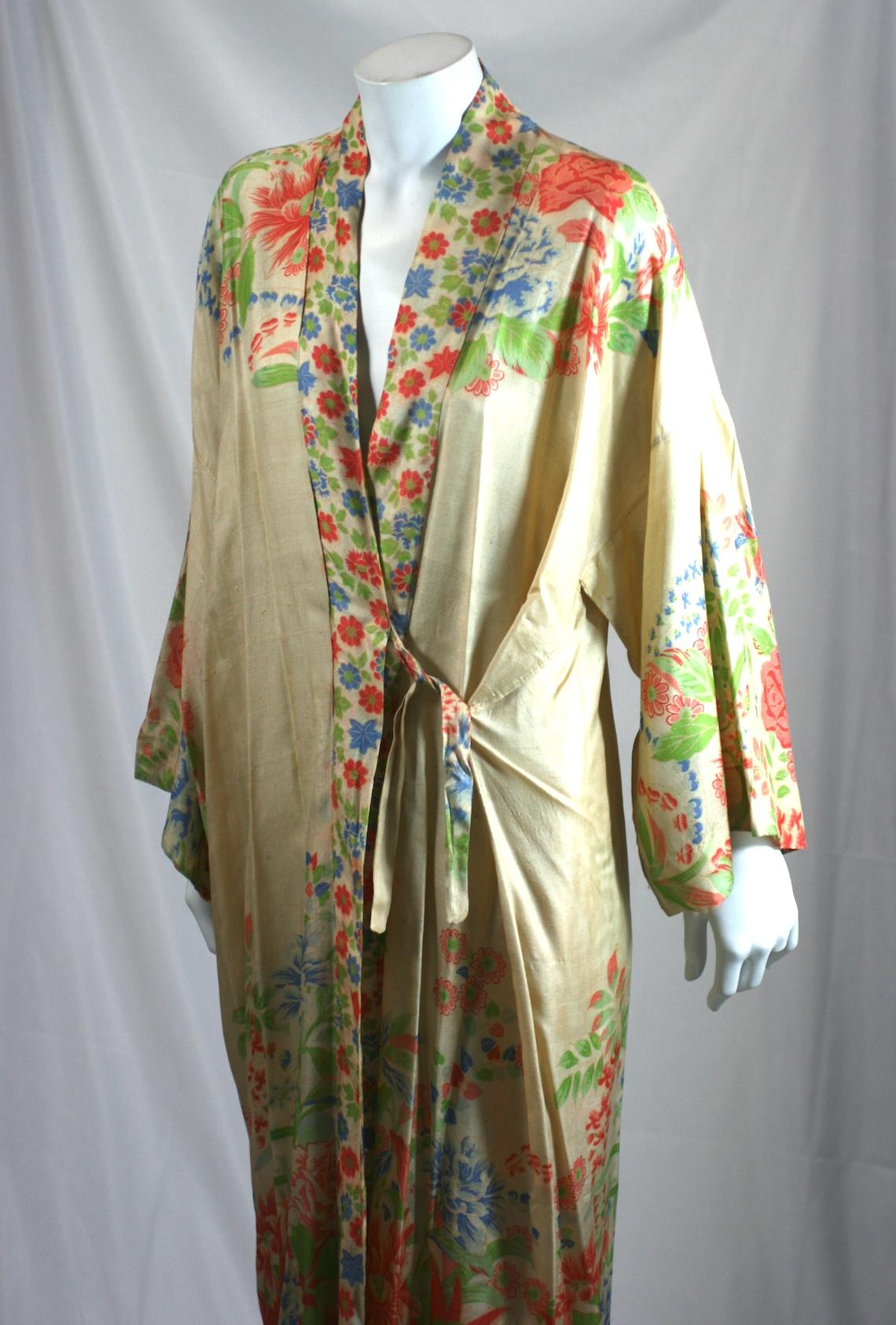Japanese Art Deco Silk Pongee Lounge Robe 1