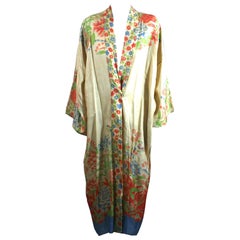 Japanese Art Deco Silk Pongee Lounge Robe