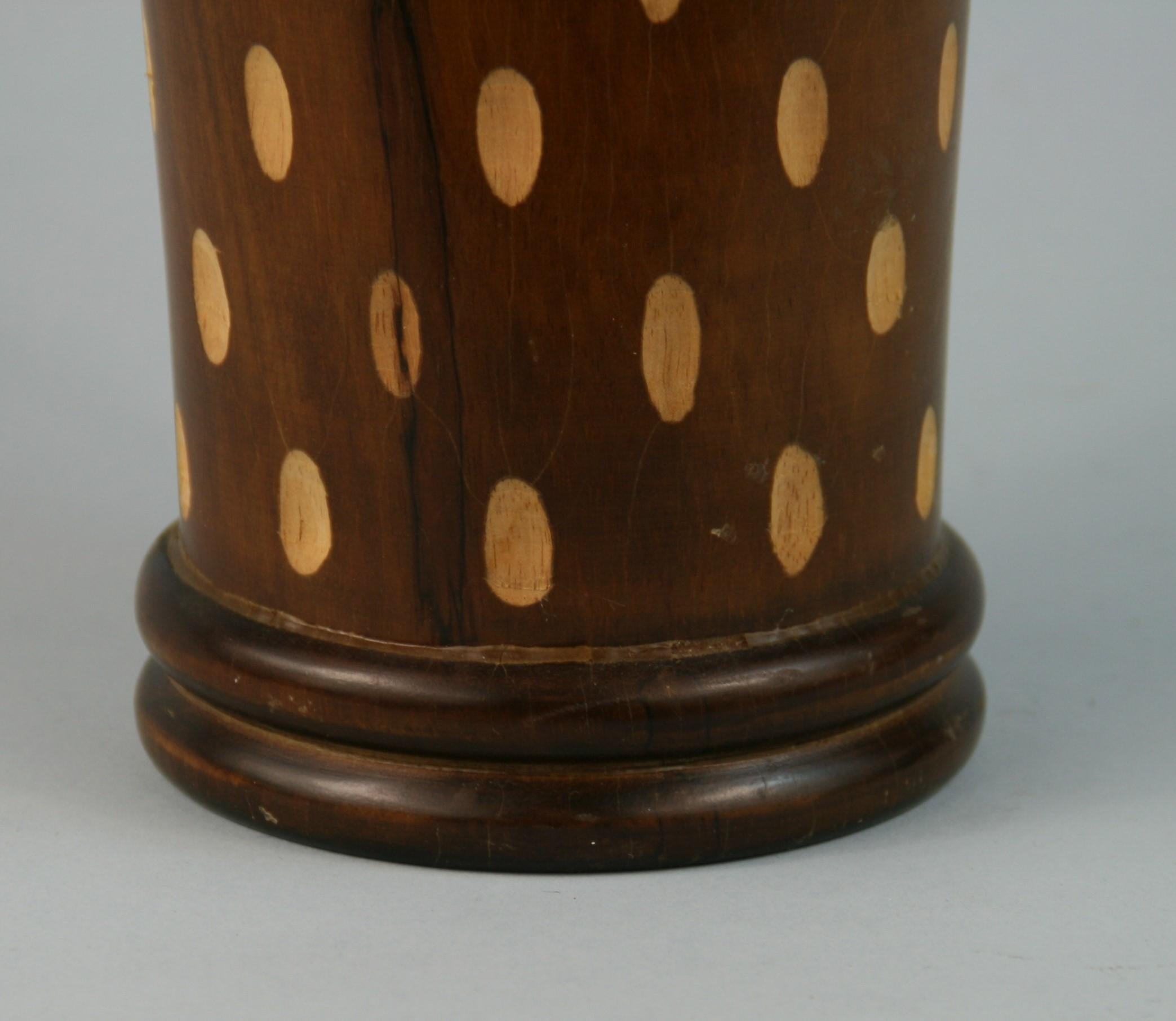 Japanese Art Deco Style Wood Hand Turned Vase with Incised Oval Cutouts In Good Condition For Sale In Douglas Manor, NY