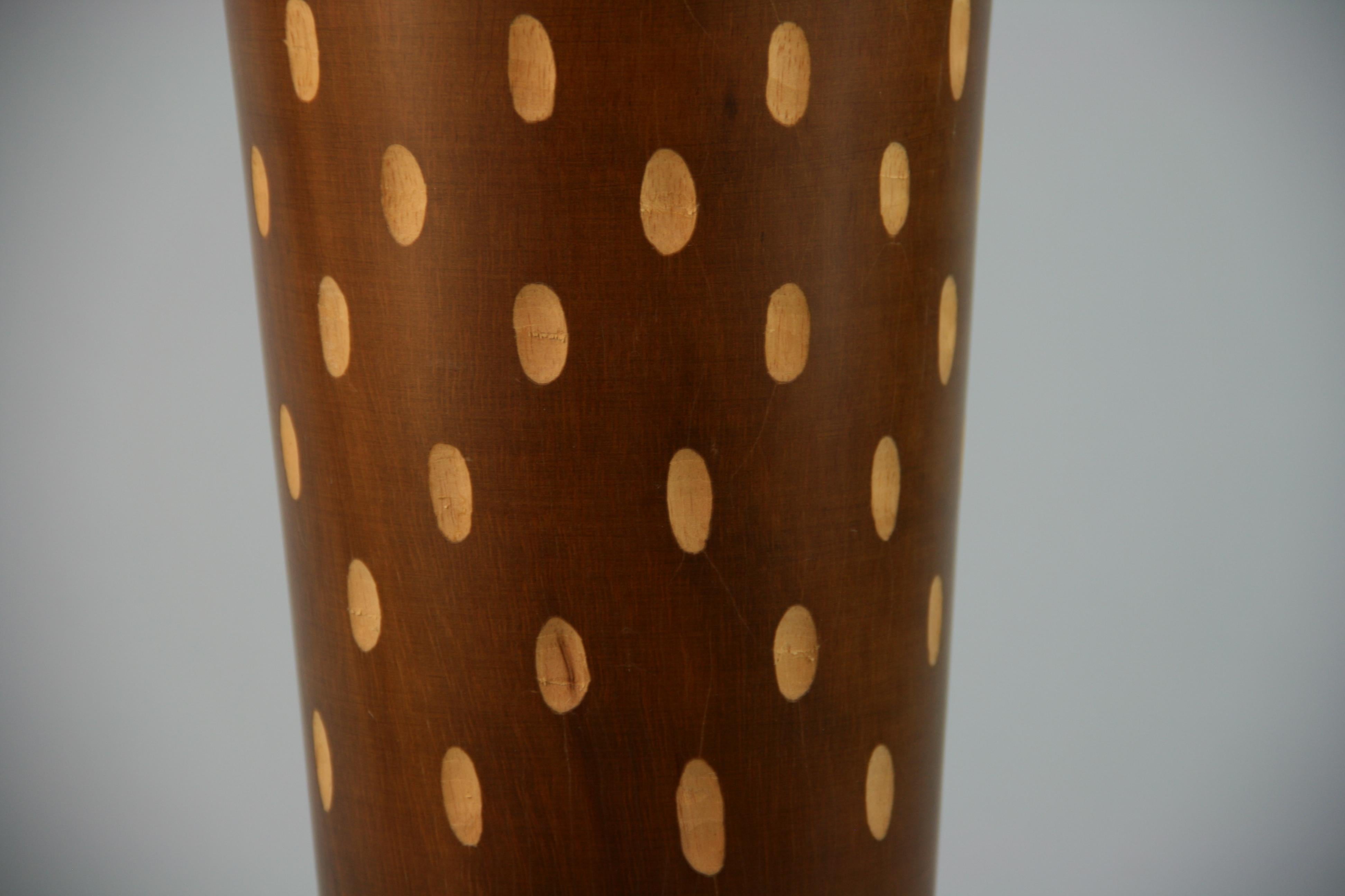 Mid-20th Century Japanese Art Deco Style Wood Hand Turned Vase with Incised Oval Cutouts For Sale