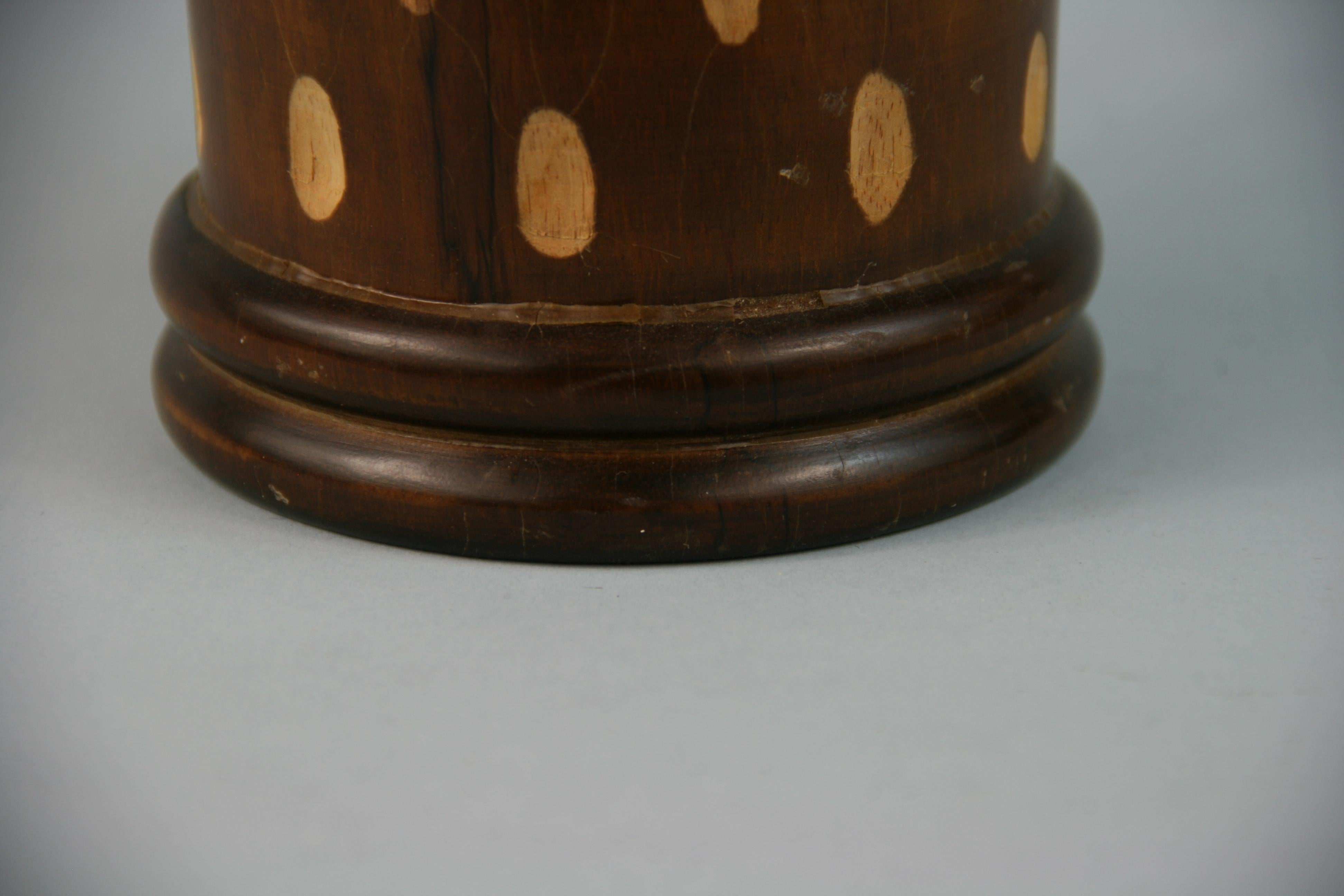 Japanese Art Deco Style Wood Hand Turned Vase with Incised Oval Cutouts For Sale 1