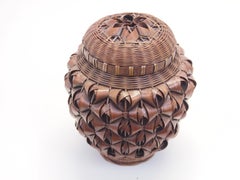 Japanese Art Fine Woven Bamboo Split Basket with Lit