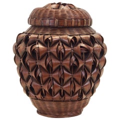 Japanese Art Fine Woven Bamboo Split Basket with Lit