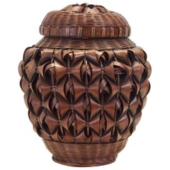 Japanese Art Fine Woven Bamboo Split Basket with Lit