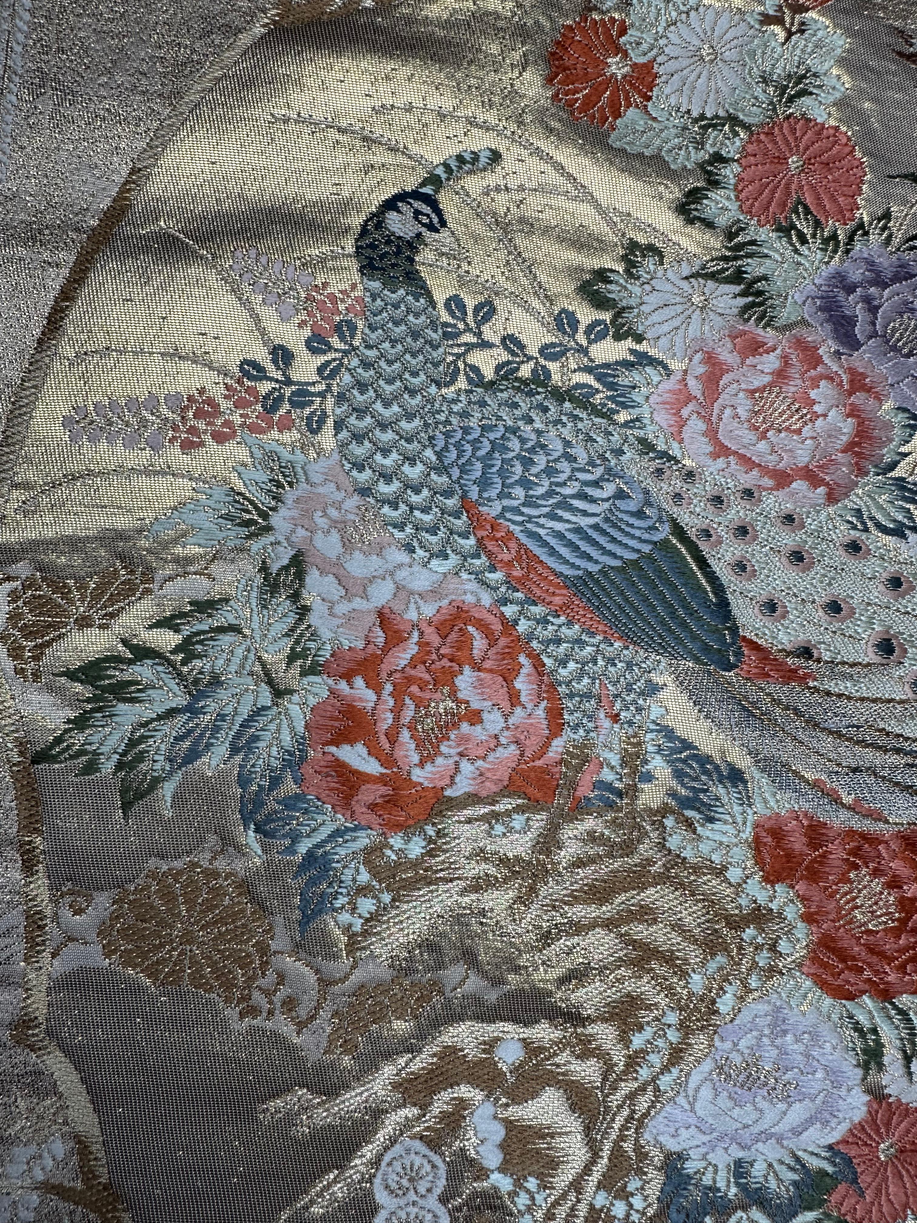 Silk Japanese Art / Kimono Art, the Queen of Peacocks For Sale