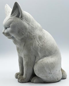 Japanese Art Nouvea Meiji Period Hirado Porcelain, Seated Sleeping Cat, ca. 1900