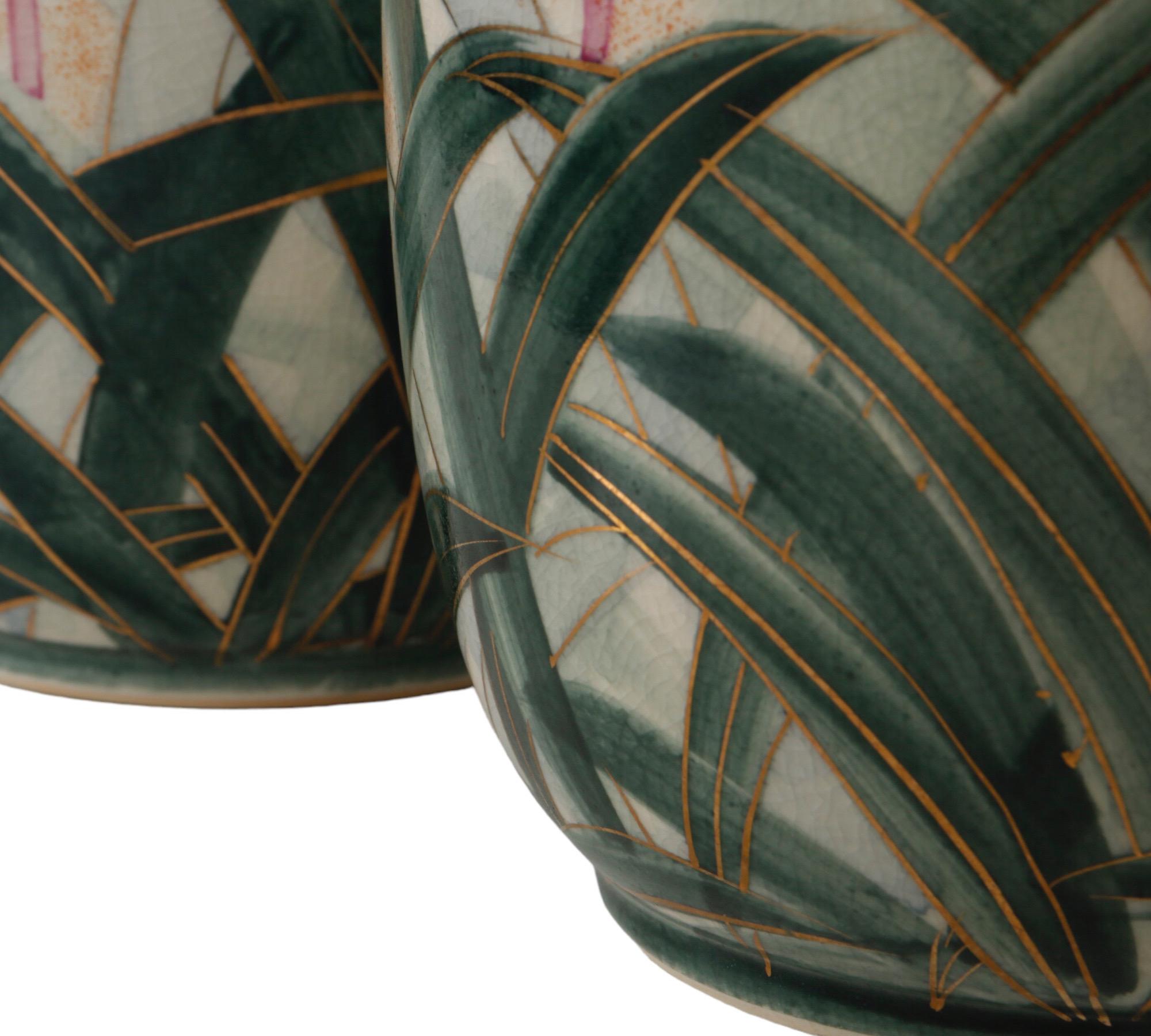 Japanese Art Nouveau Ceramic Vases - a Pair For Sale 1