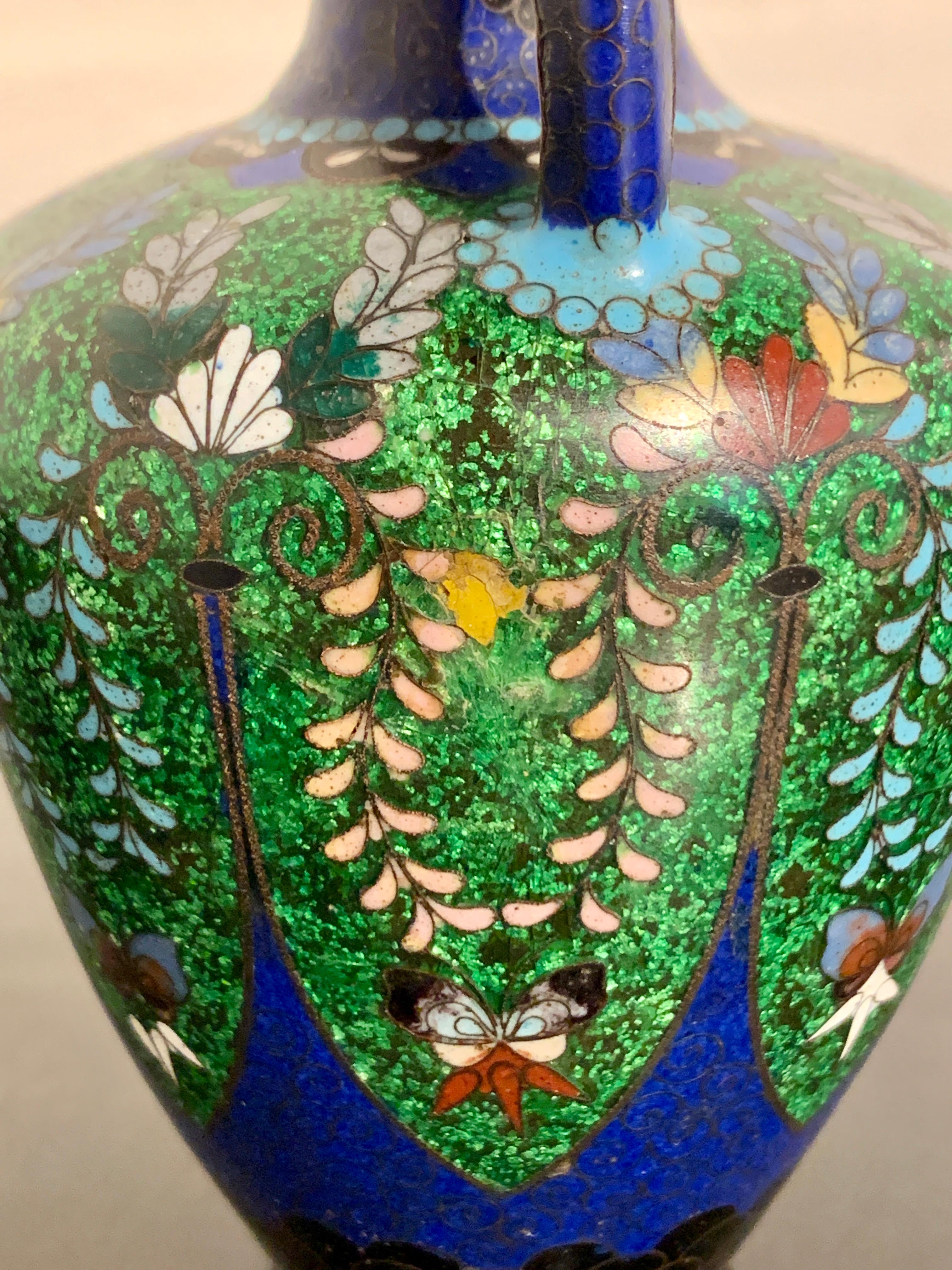 Japanese Art Nouveau Cloisonne and Ginbari Amphora Vase, Meiji Period, Japan For Sale 4