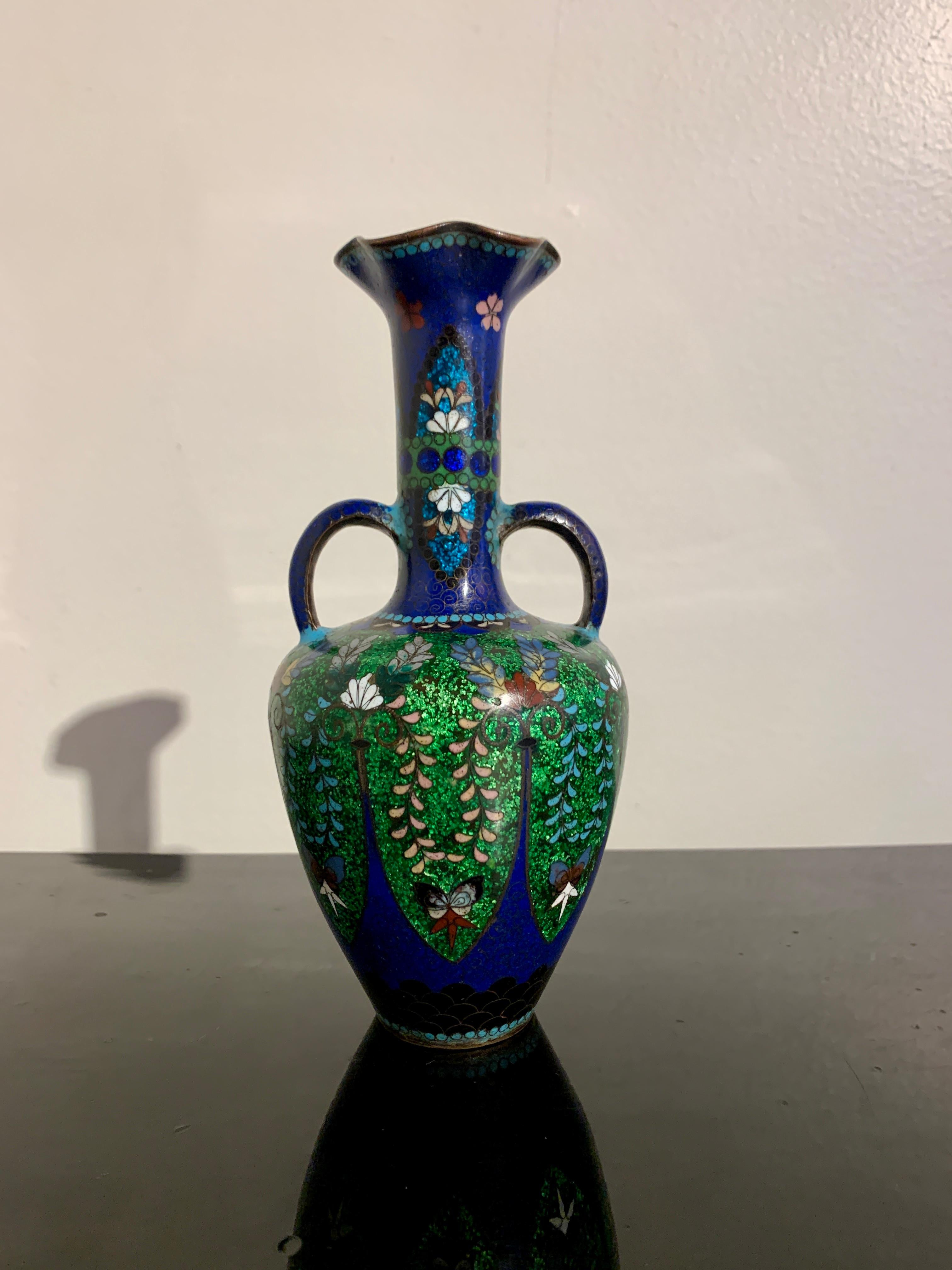 Early 20th Century Japanese Art Nouveau Cloisonne and Ginbari Amphora Vase, Meiji Period, Japan For Sale