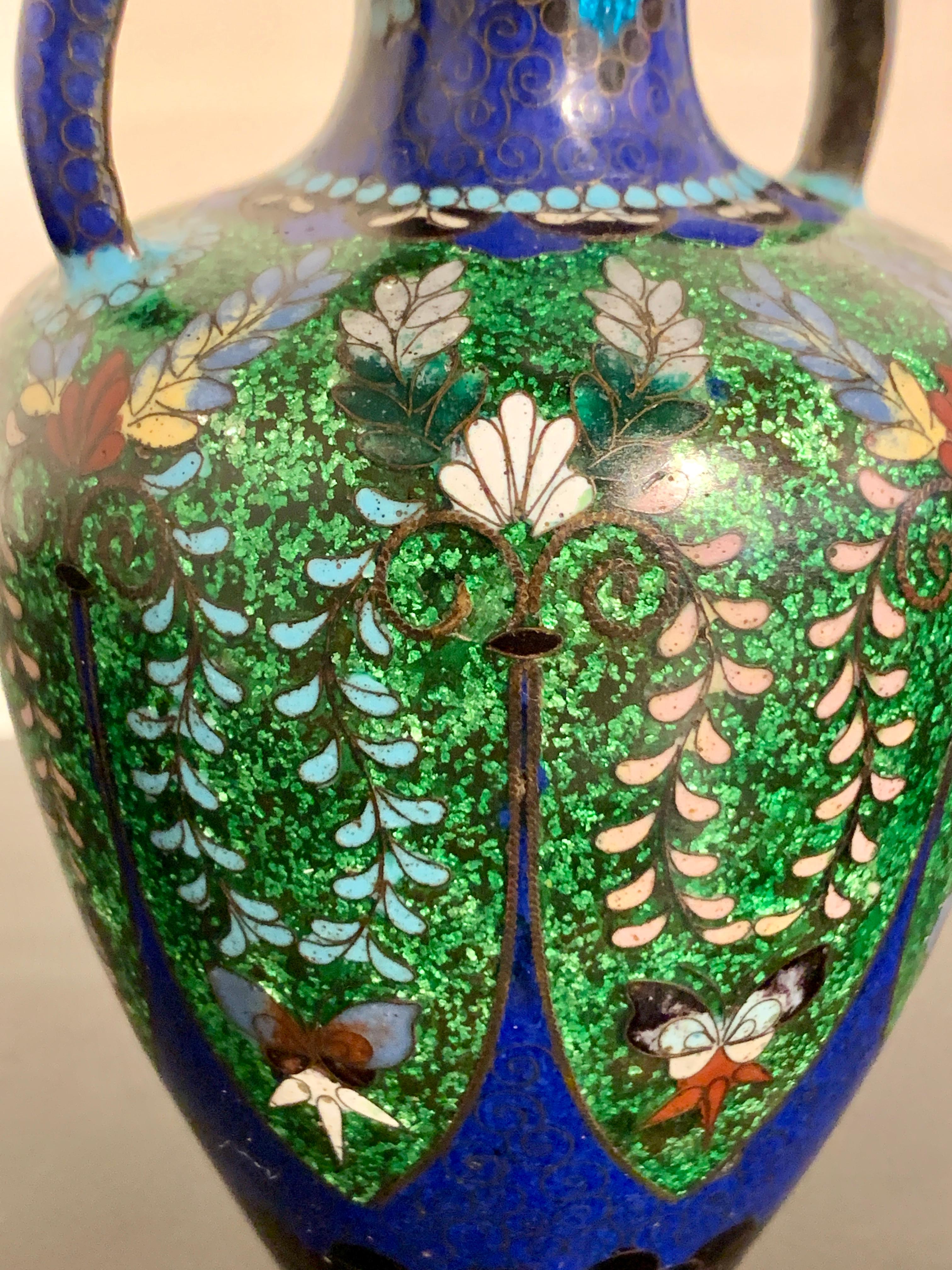 Japanese Art Nouveau Cloisonne and Ginbari Amphora Vase, Meiji Period, Japan For Sale 3