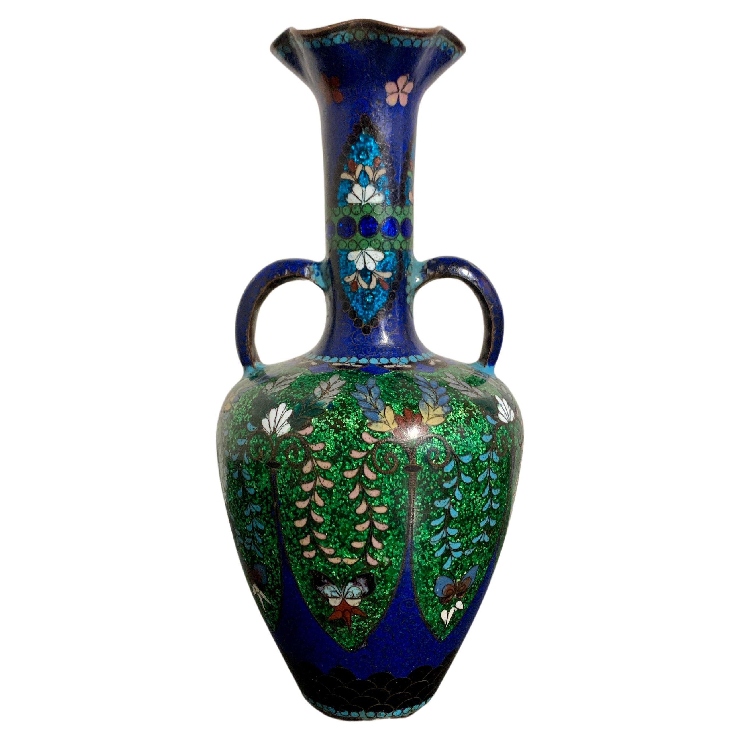 Japanese Art Nouveau Cloisonne and Ginbari Amphora Vase, Meiji Period, Japan For Sale