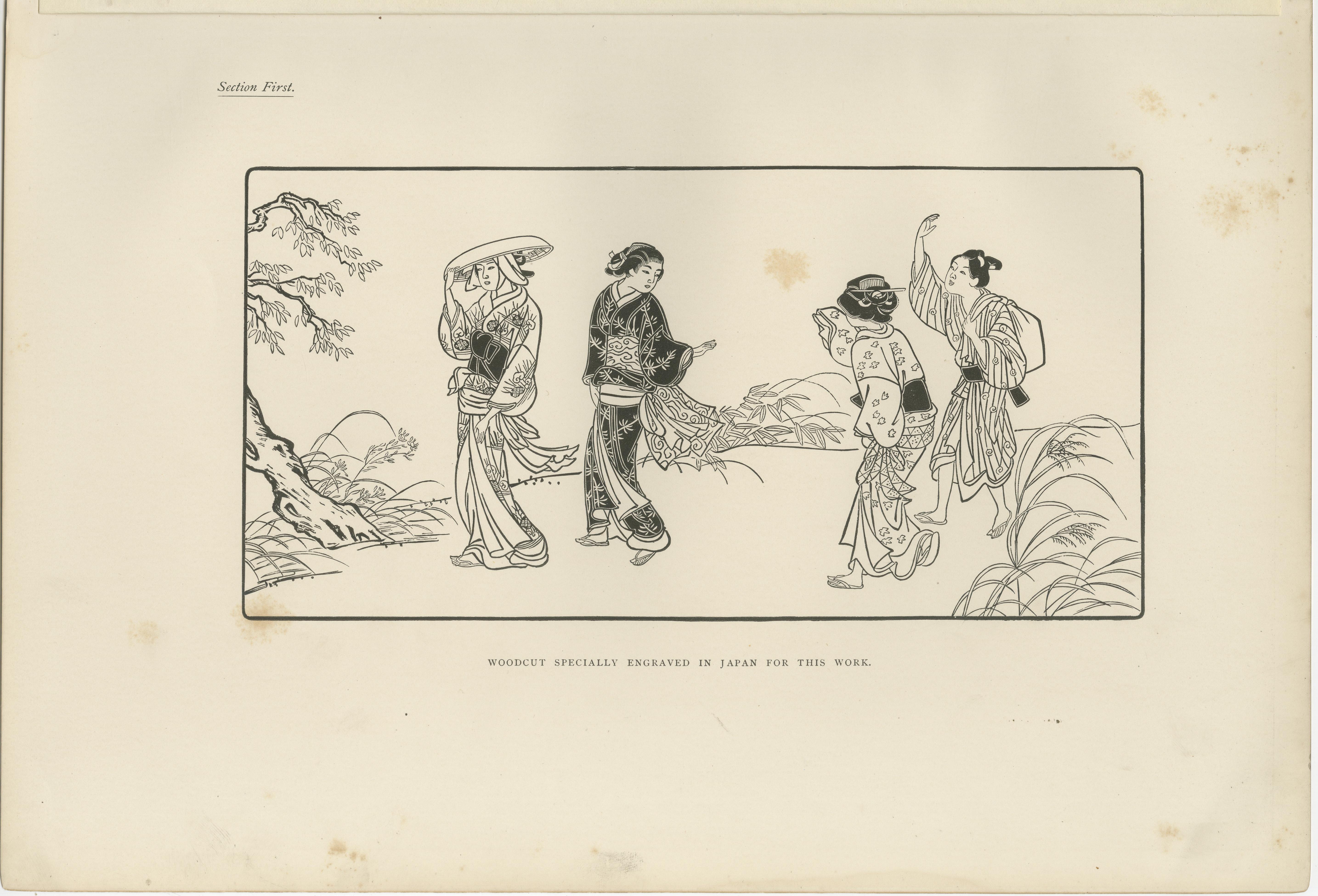 Japanese Art Print Compilation: Five Captivating Woodcuts and Engravings, c.1882 For Sale 5