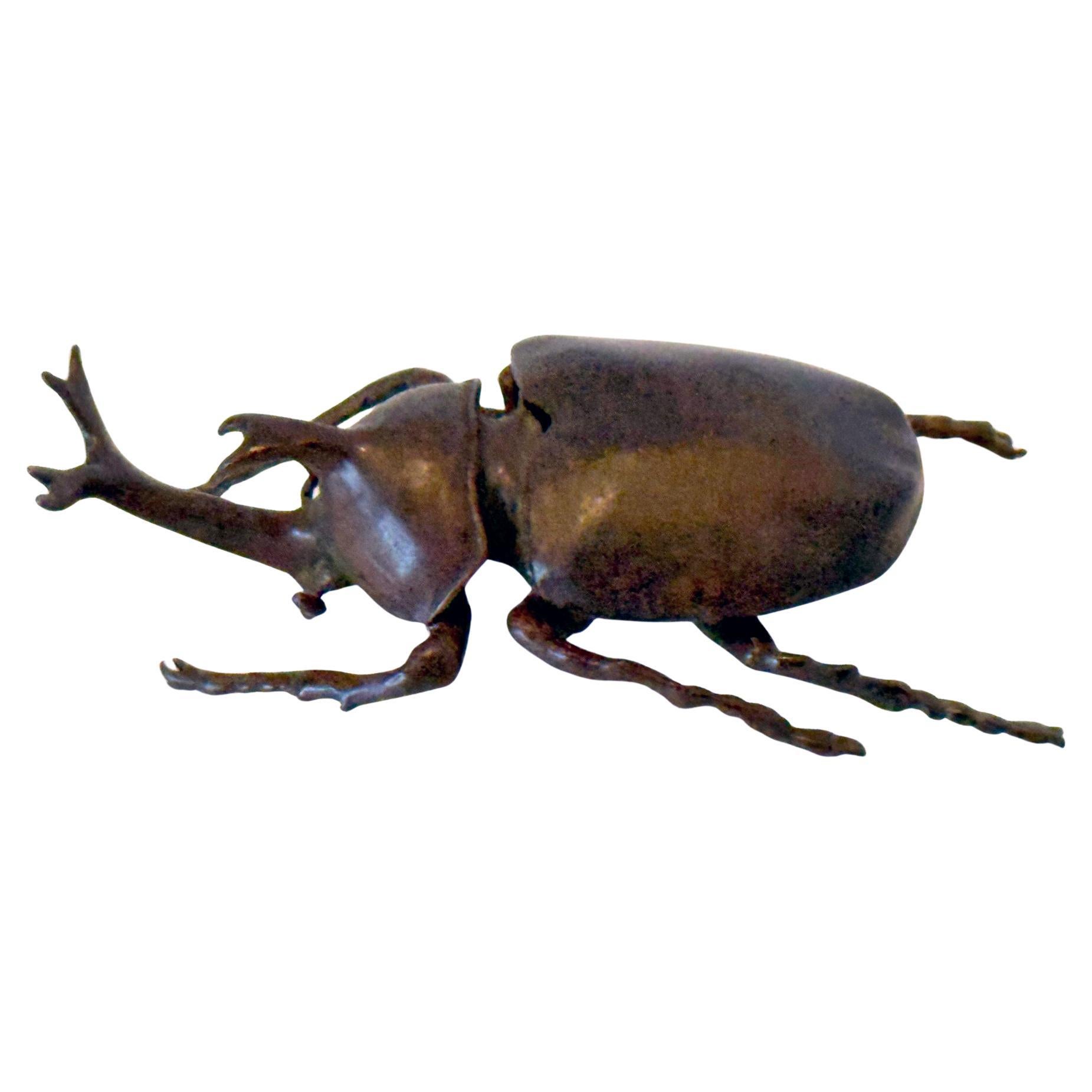 Japanese Articulate Bronze Beetle Jizai Okimono Attributed to Myochin Linage For Sale