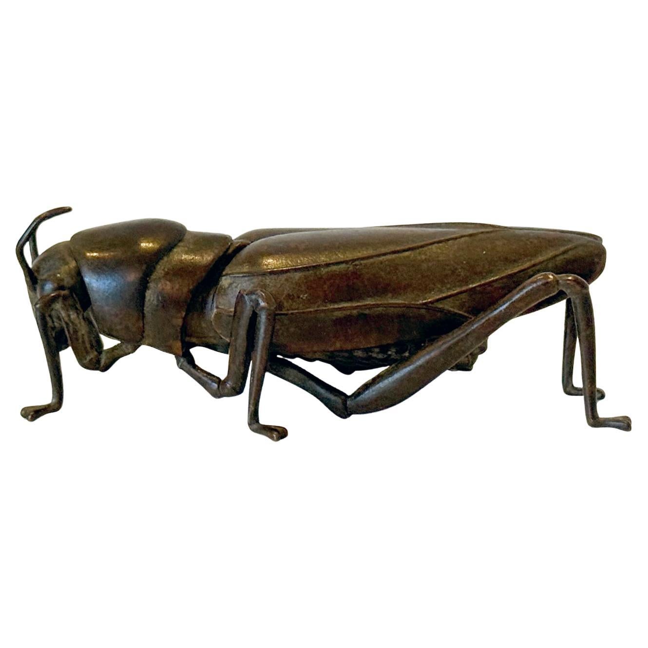 Japanese Articulate Bronze Grasshopper Jizai Okimono Myochin Linage Signed